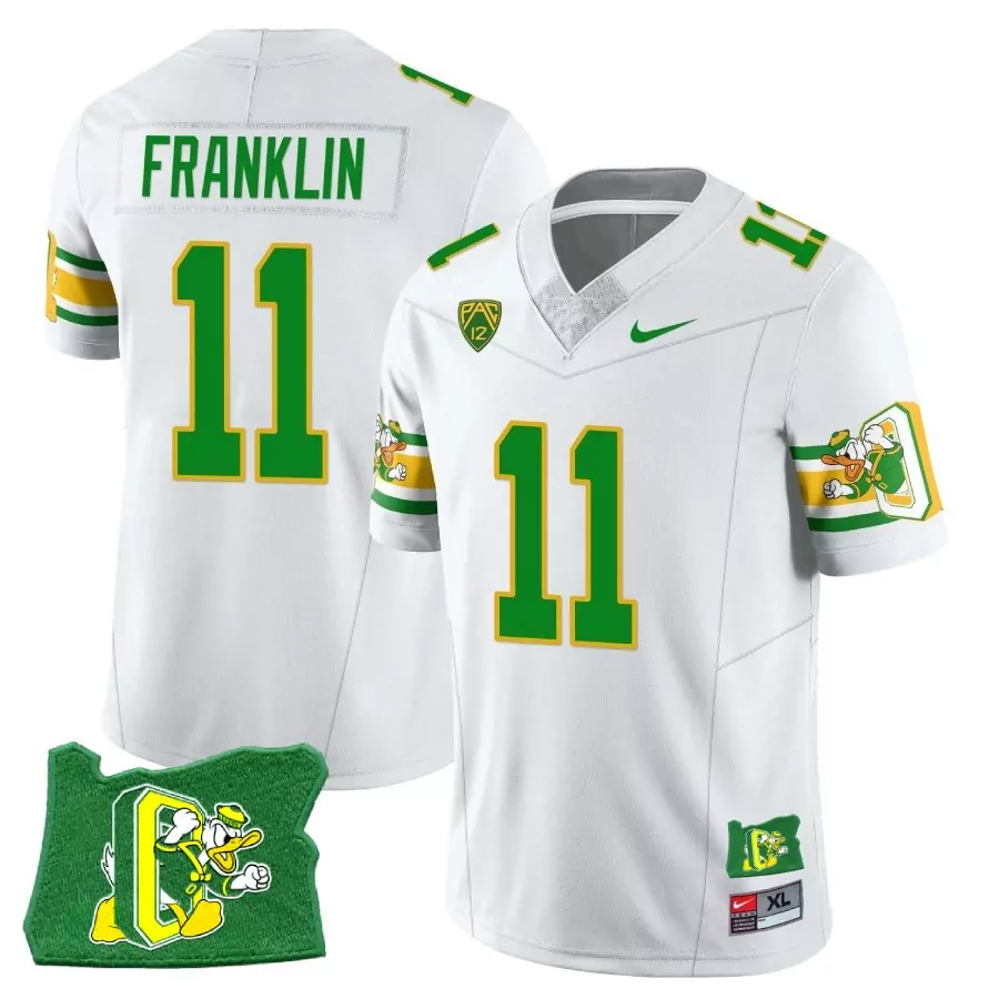 franklin 11 oregon ducks white stitched jersey men s 2021 name patch style