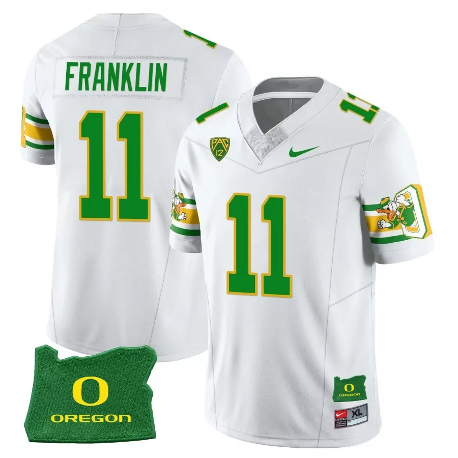 franklin 11 oregon ducks white stitched jersey men s 2021 name patch style