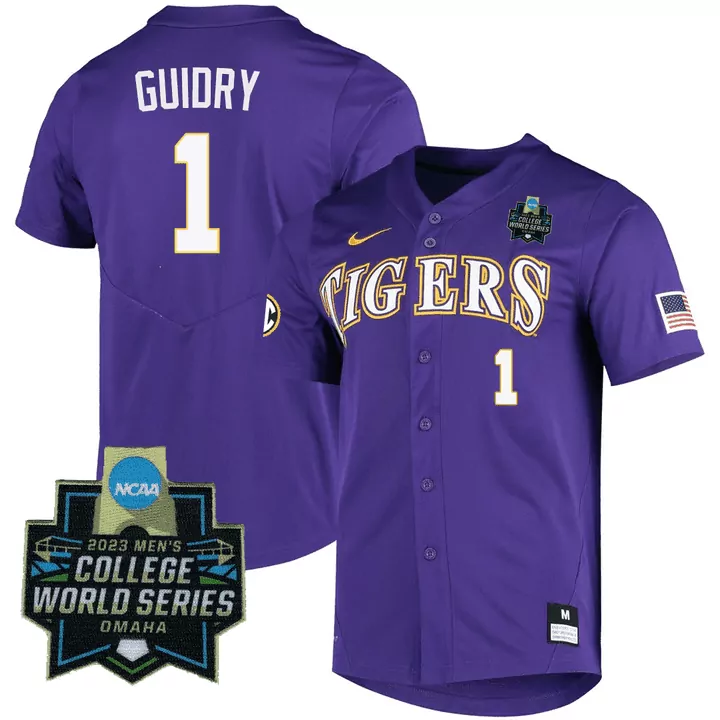 guidry 1 lsu tigers 2023 men s college world series purple all stitched jersey
