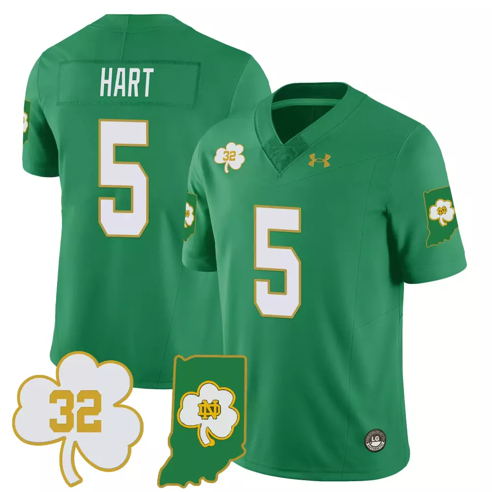 hart 5 men s notre dame fighting irish green all stitched jersey 2023 name patch