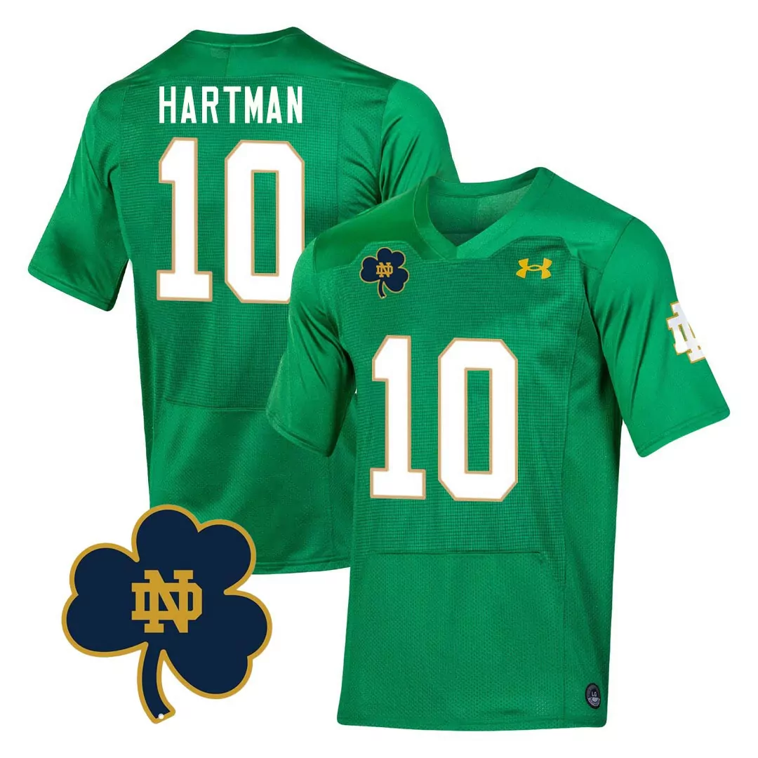 hartman 10 notre dame green jersey all stitched name patch men s 2023