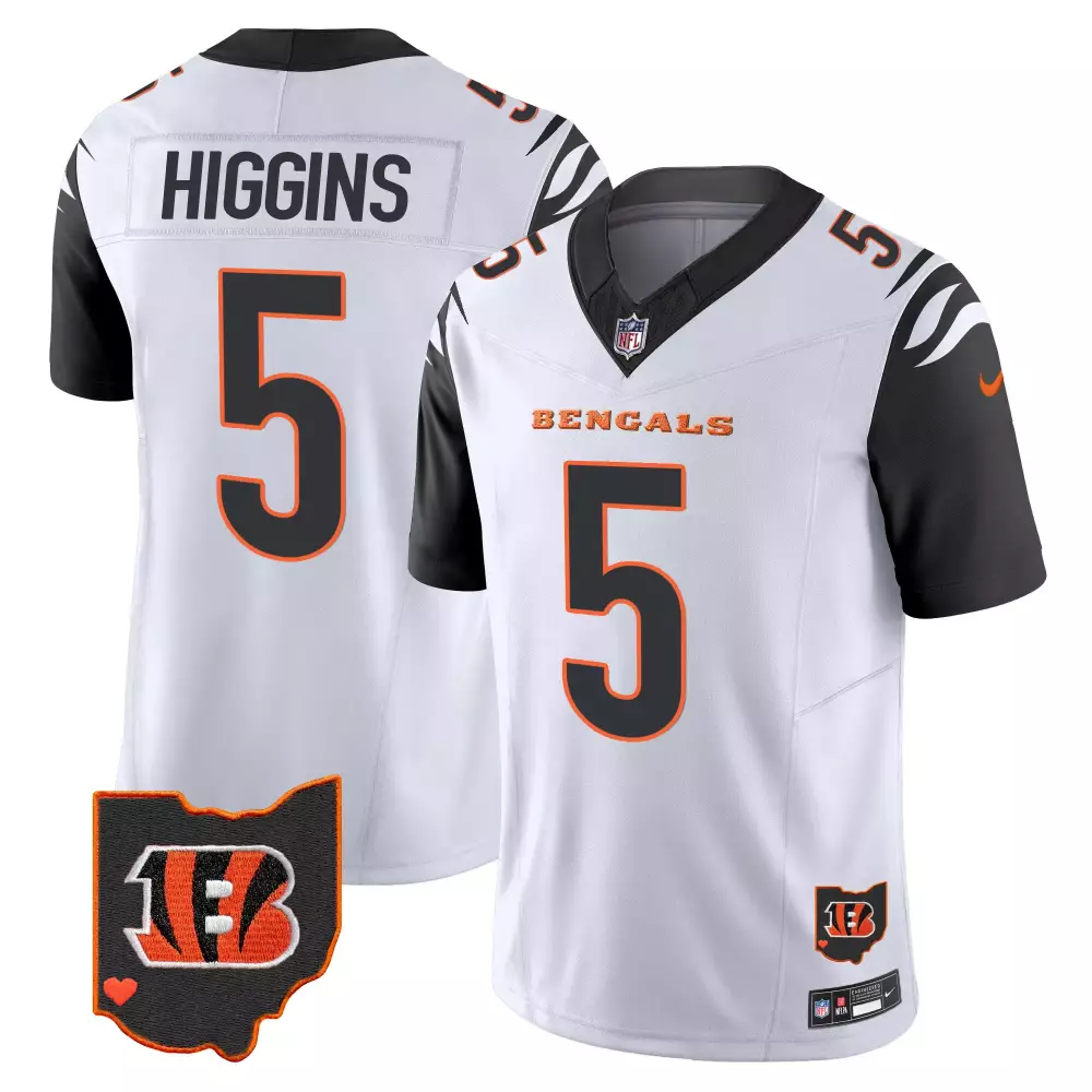 Higgins 5 Bengals Men's White Stitched Jersey | Name Patch Edition 2023 | Fan Gear for Game Day | For Men, Women & Youth