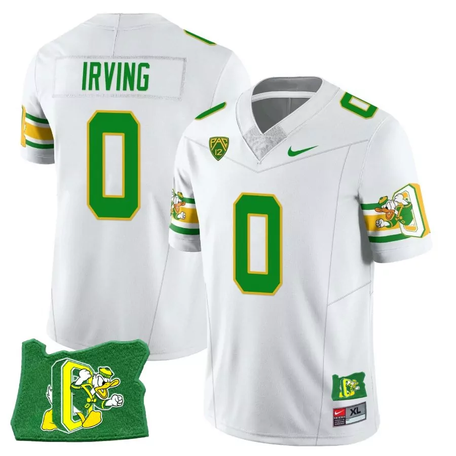 irving 0 oregon ducks men s stitched white jersey with name patch 2023