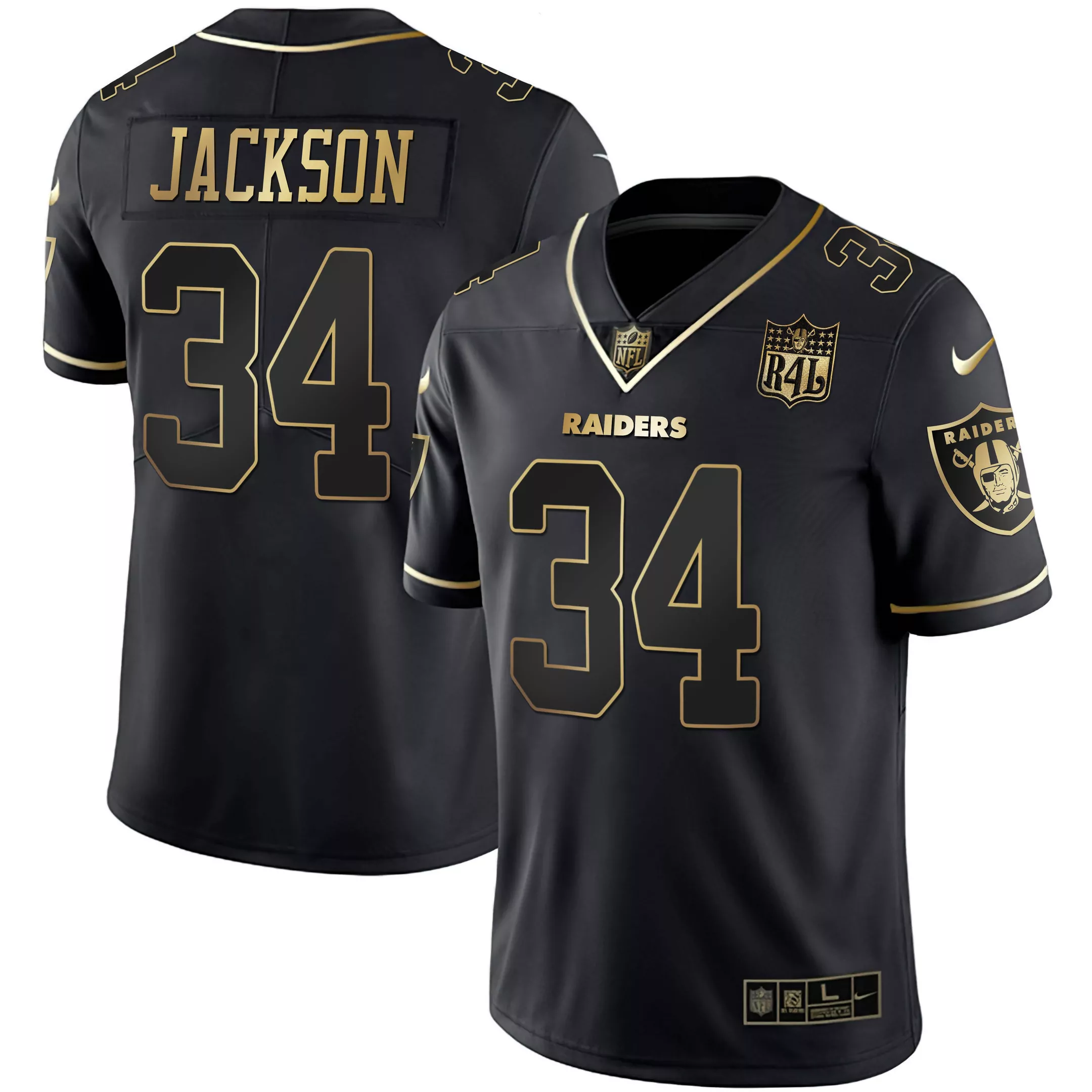jackson 34 raiders men s stitched black jersey name patch 2023