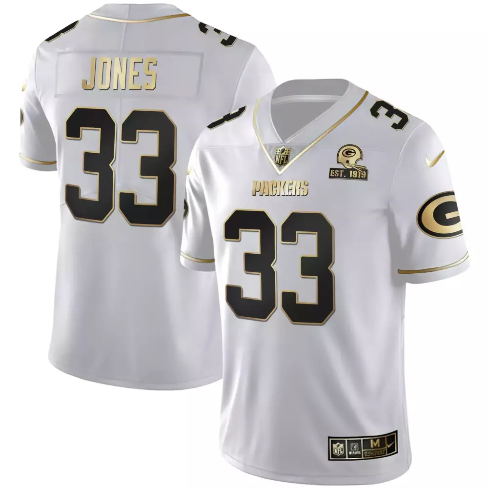 Jones 33 Green Bay Packers 2023 Stitched Jersey | White Name Patch Fan Gear | For Men, Women & Youth