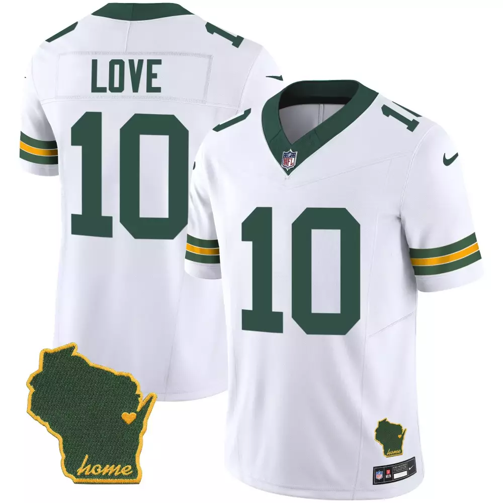 Jordan Love 10 Green Bay Packers 2023 Stitched Vapor Jersey | White with Wisconsin Patch | Replica Fan Gear | For Men, Women & Youth