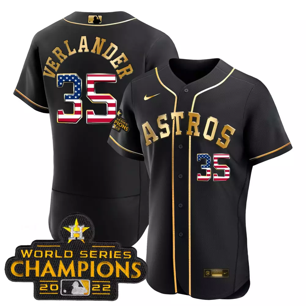 Justin Verlander 35 Men's Black Stitched Jersey | Name Patch Astros 2022 World Series Champions | Fan Gear for Men, Women & Youth