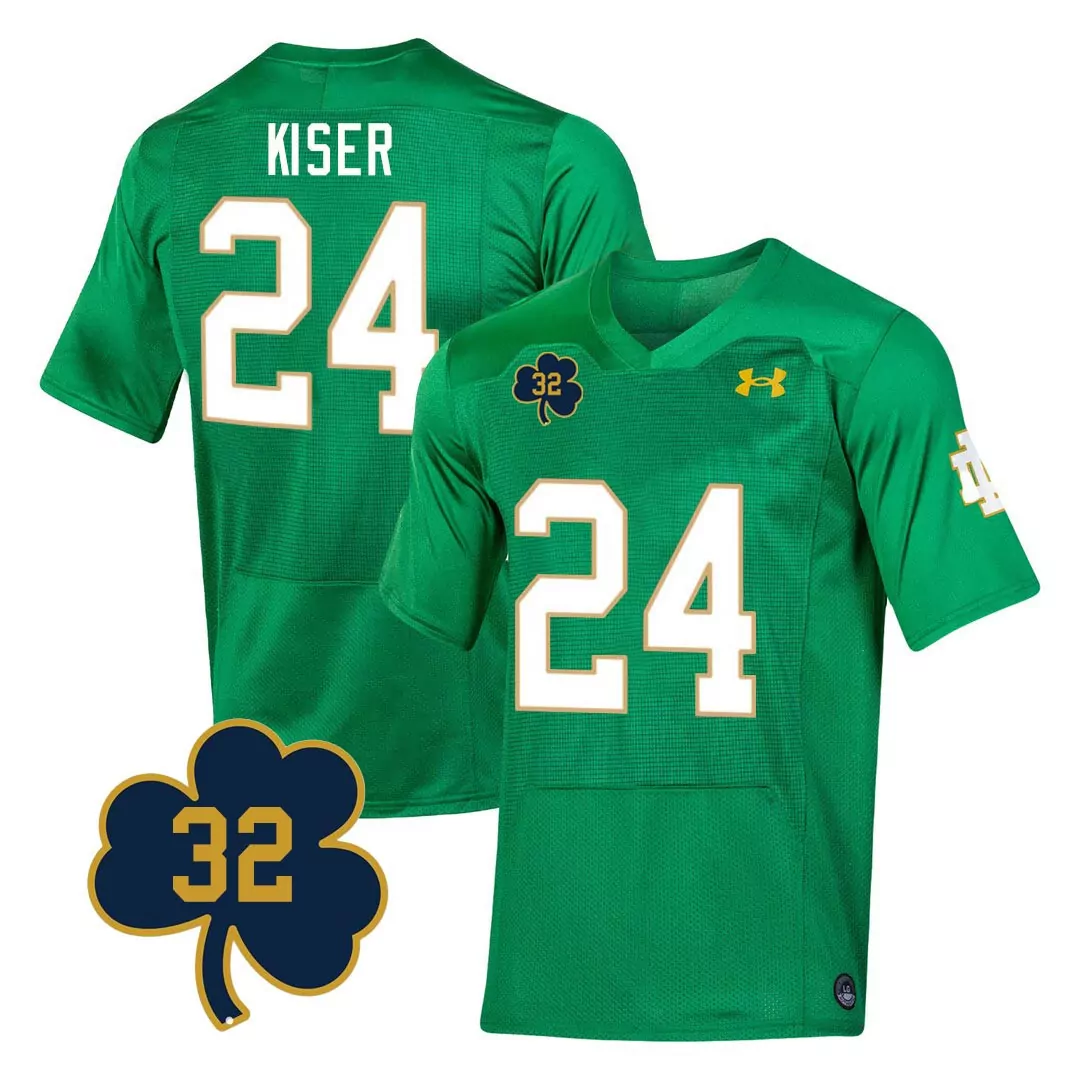 kiser 24 men s notre dame green jersey all stitched with name patch 2023