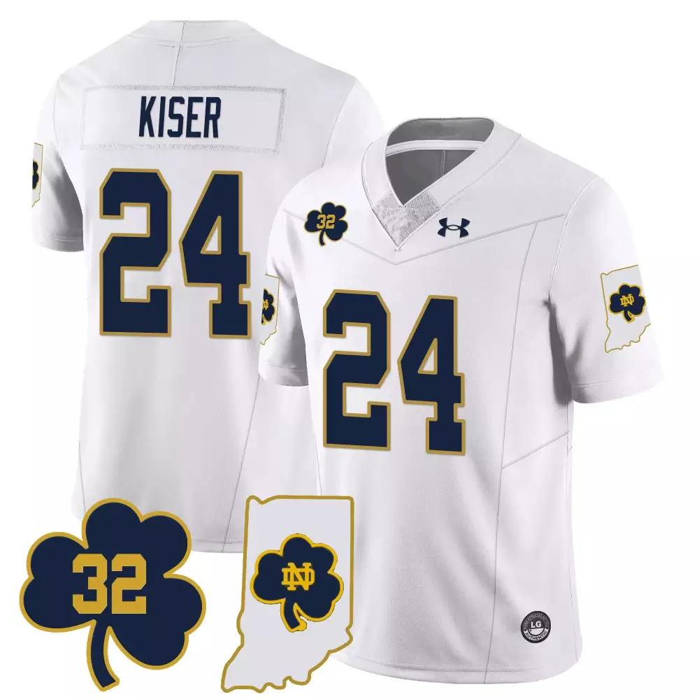 kiser 24 mens notre dame fighting irish white stitched jersey 2023 with name patch