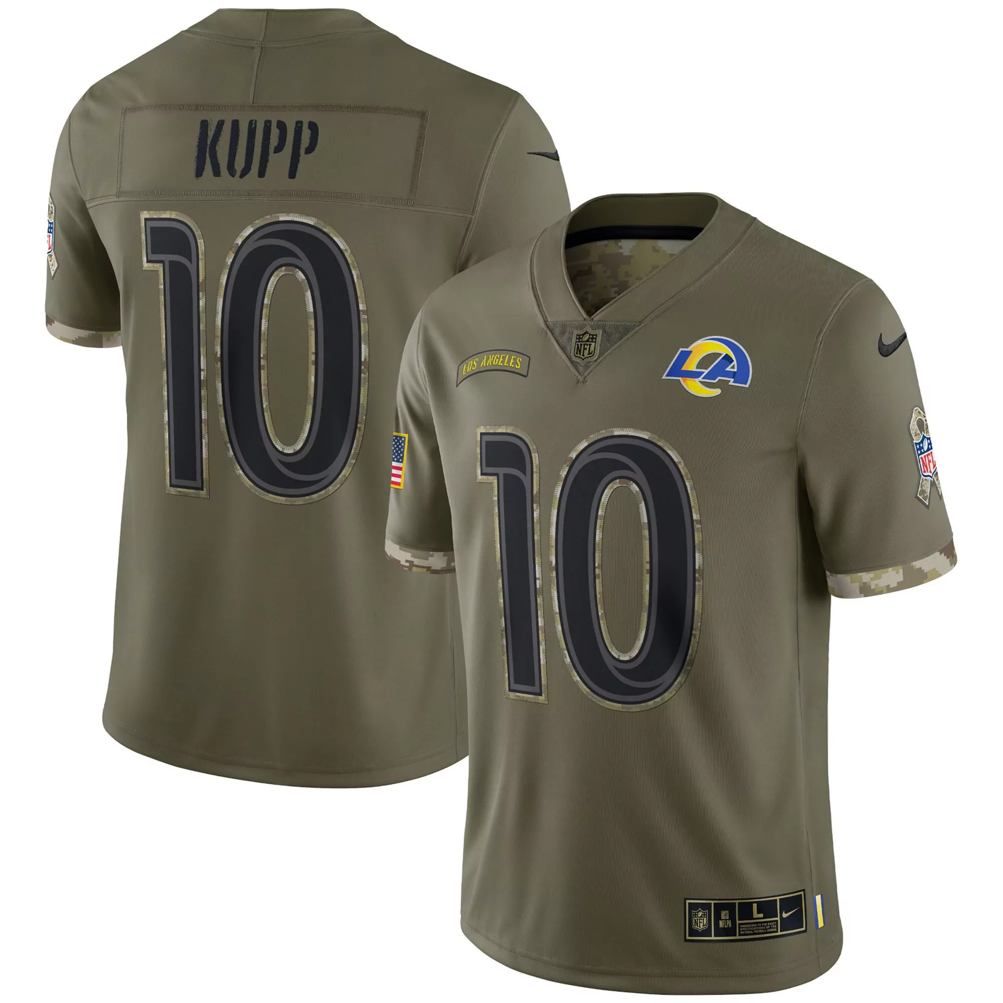 kupp 10 los angeles rams men s olive all stitched jersey name patch 2022