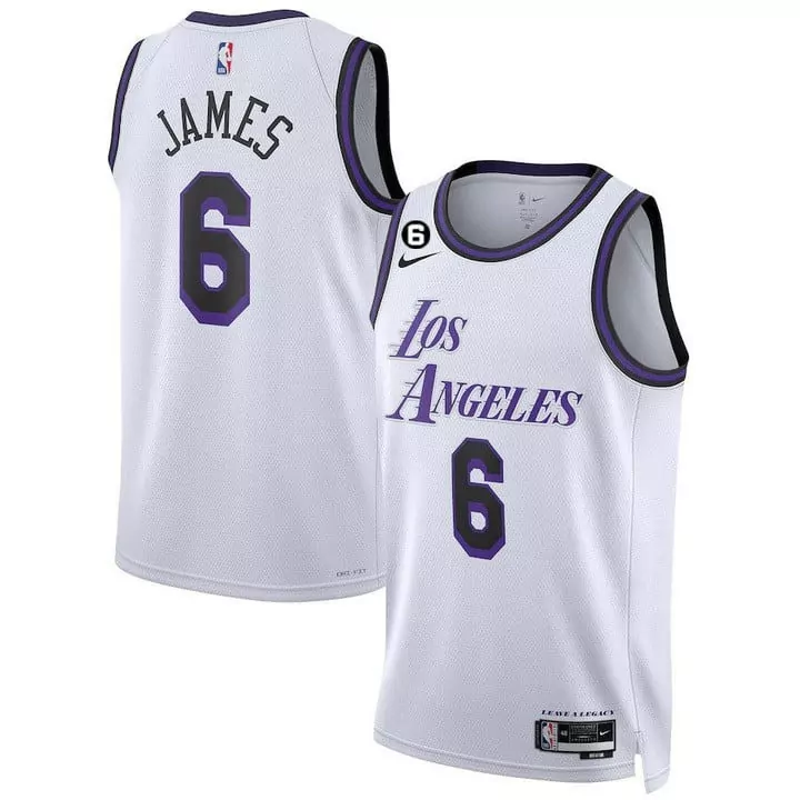 lebron james 6 los angeles lakers white stitched jersey name patch men s 2023