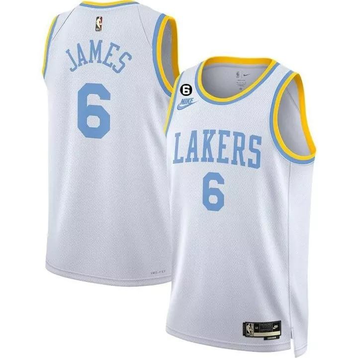lebron james 6 men s stitched lakers 2023 white jersey with name patch
