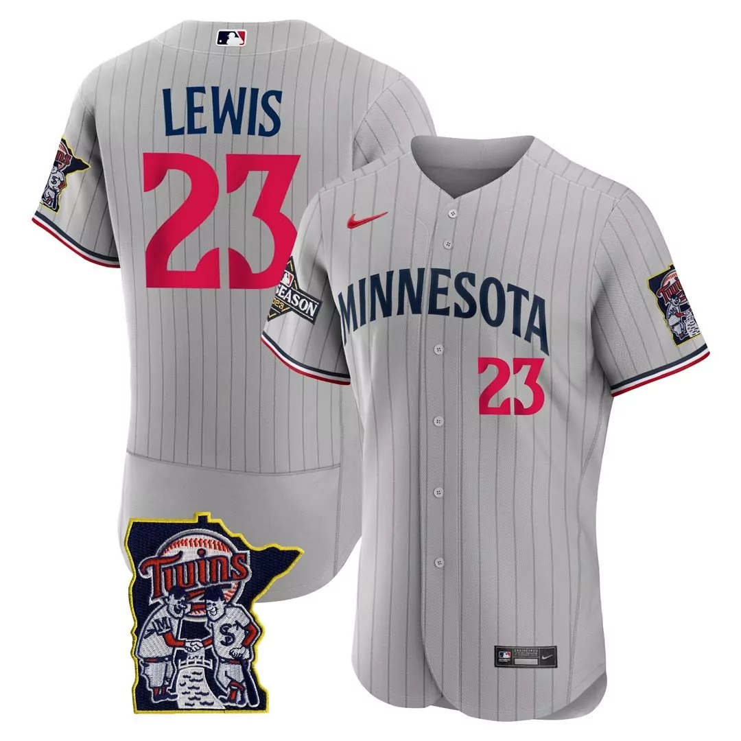 lewis 23 minnesota twins gray all stitched jersey name patch 2023 men s style