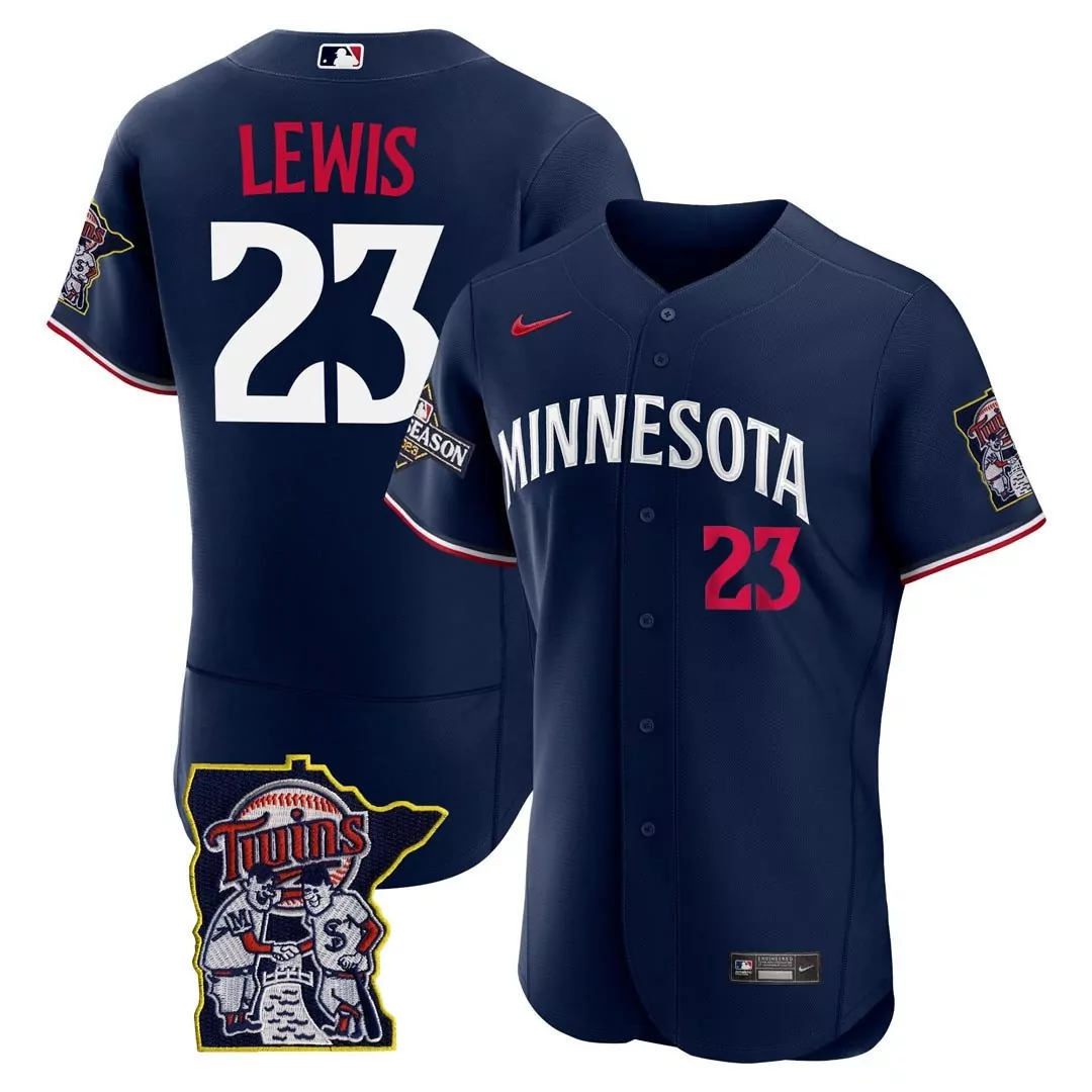 lewis 23 minnesota twins navy men s jersey all stitched name patch 2023