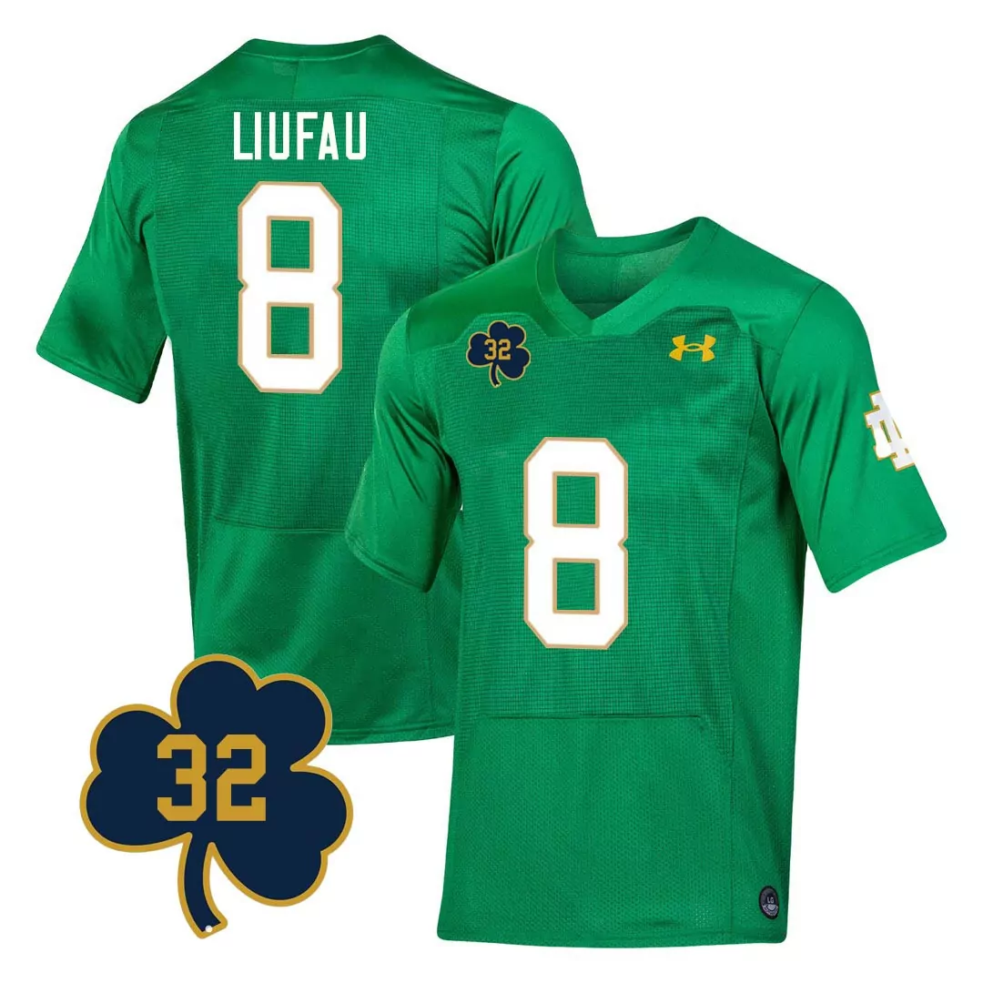 liuaf 8 men s notre dame green all stitched jersey name patch 2023
