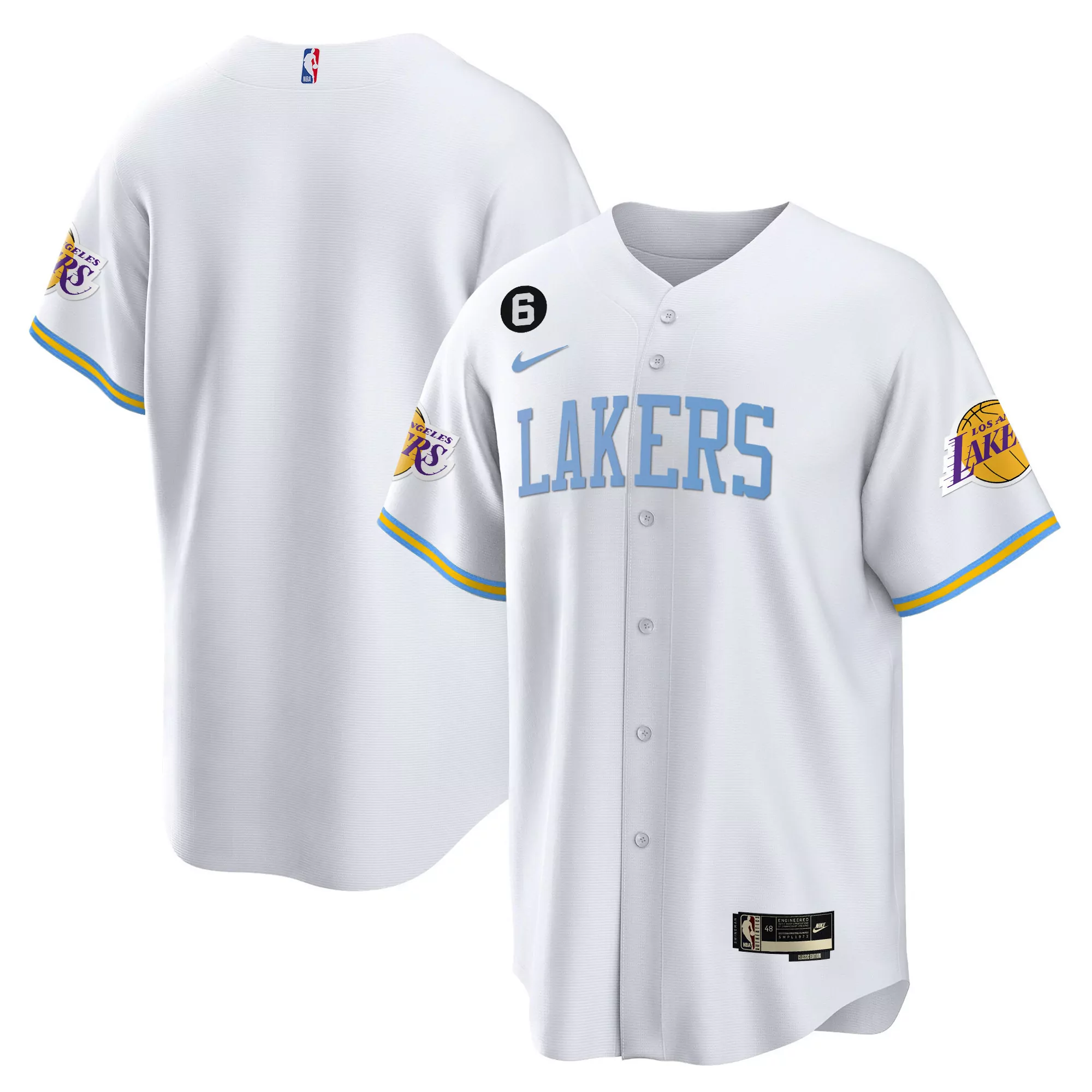 los angeles lakers white stitched jersey 6 name patch men s 2023 edition