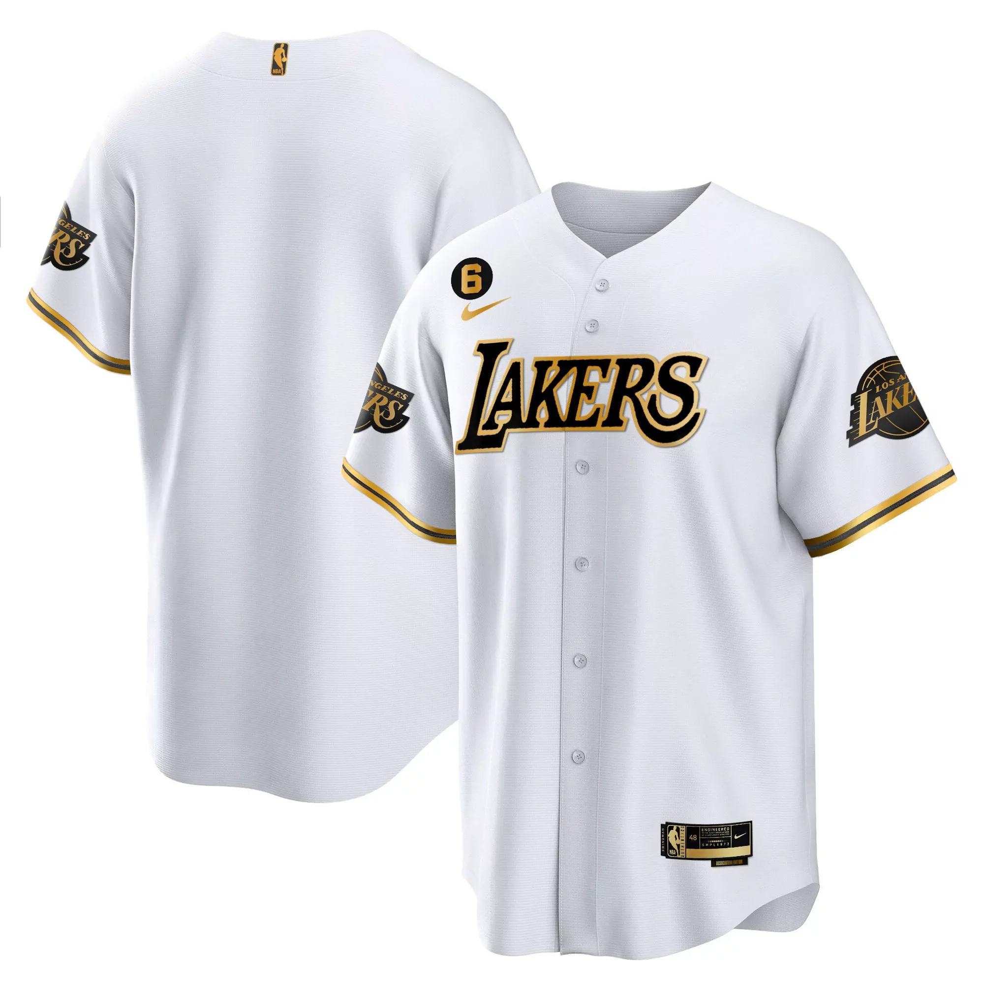los angeles lakers white stitched jersey 6 name patch men s 2023 edition