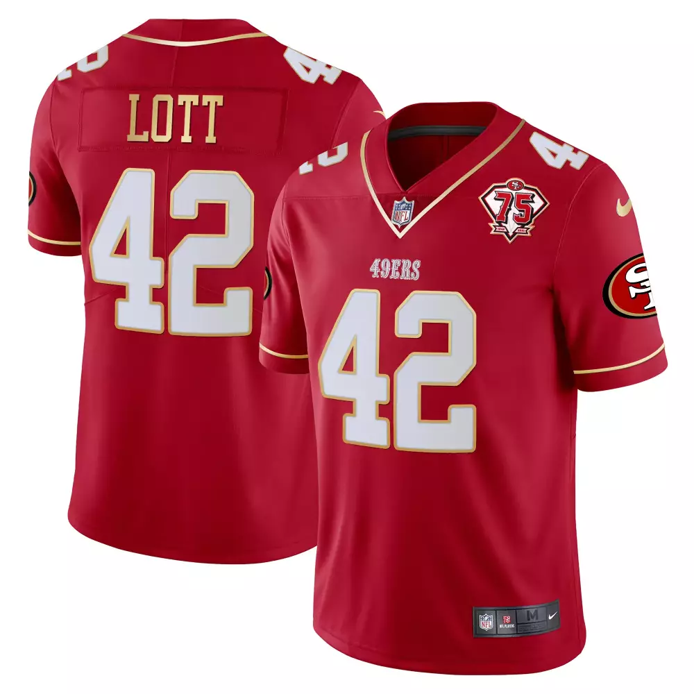 Lott 42 San Francisco 49ers 75th Anniversary Red Jersey | All Stitched | Male Style Name Patch | For Men, Women & Youth