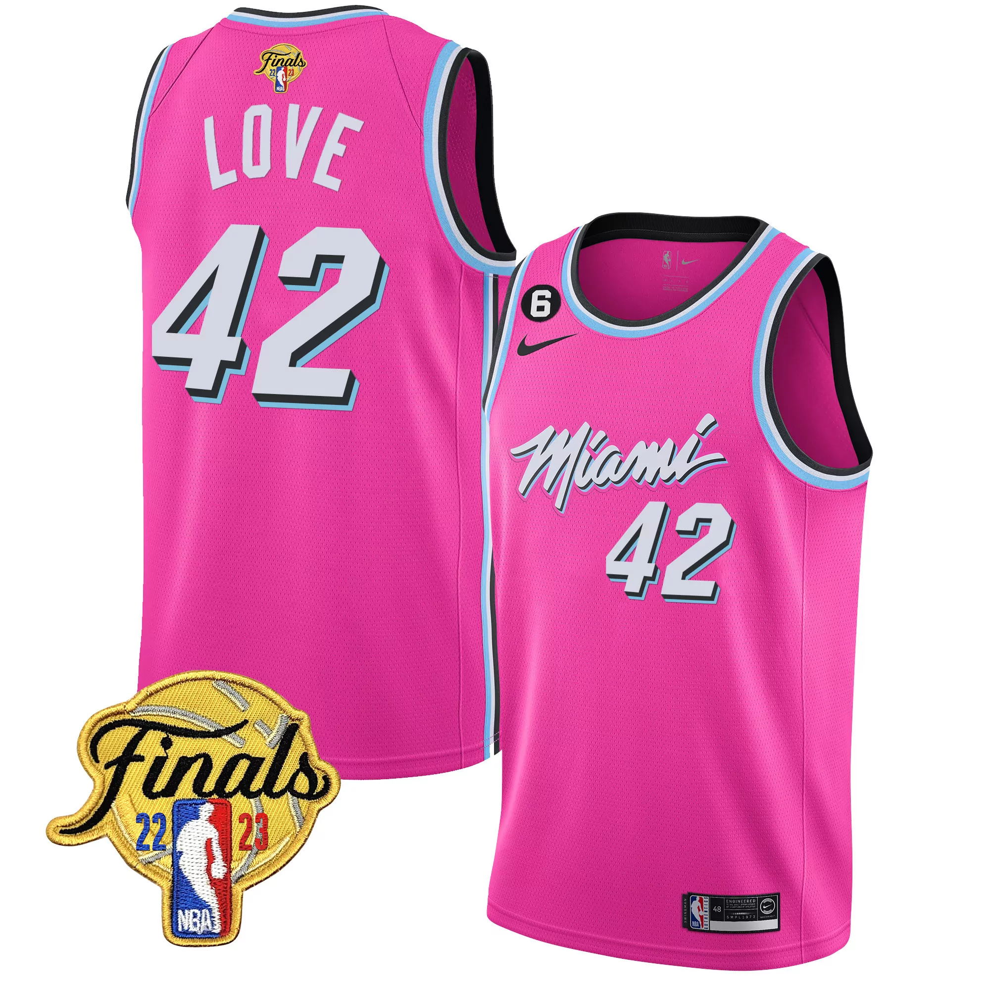 love 42 miami heat pink all stitched jersey name patch 2023 finals men s style