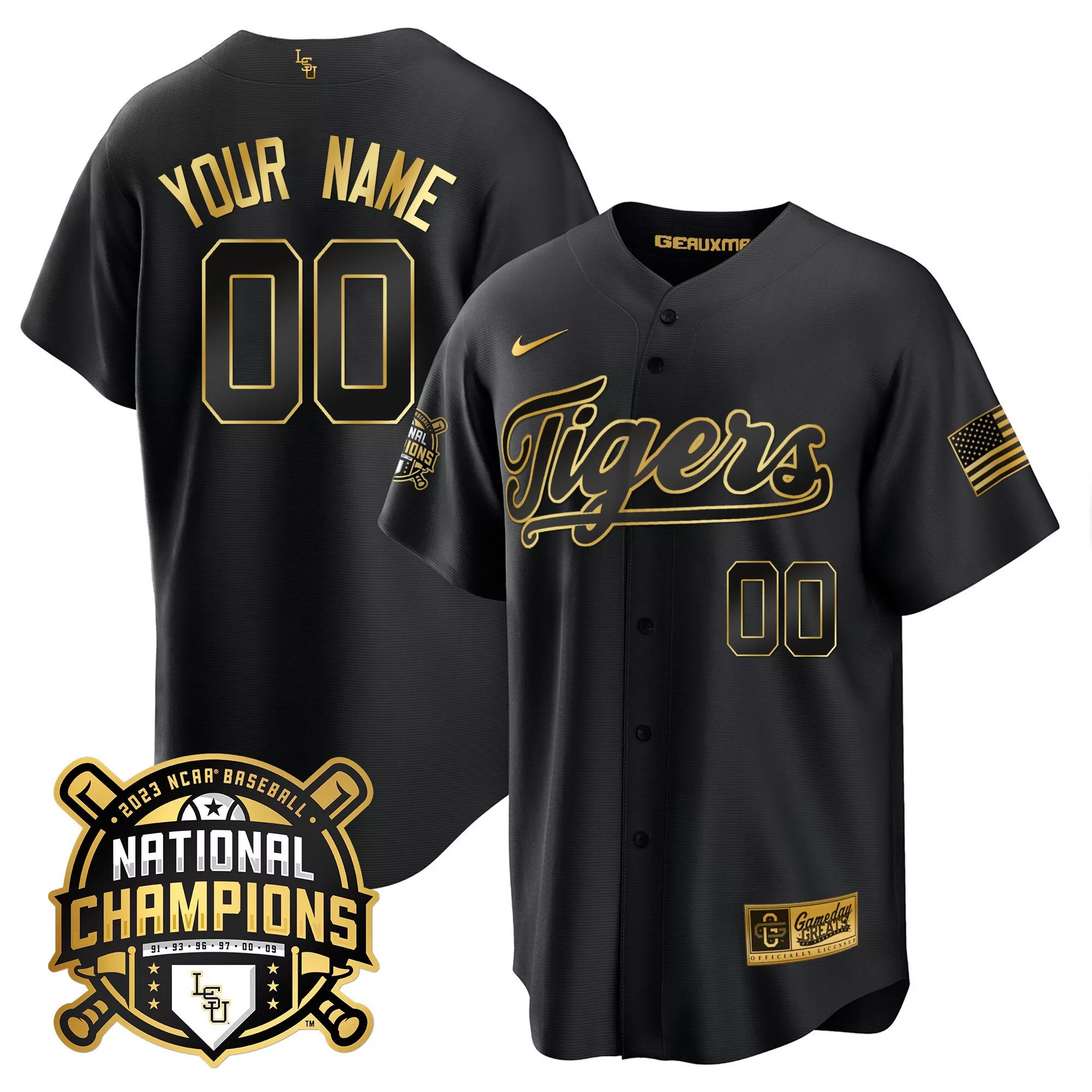 lsu tigers 2023 national champions black stitched jersey your name 00 men s style name patch