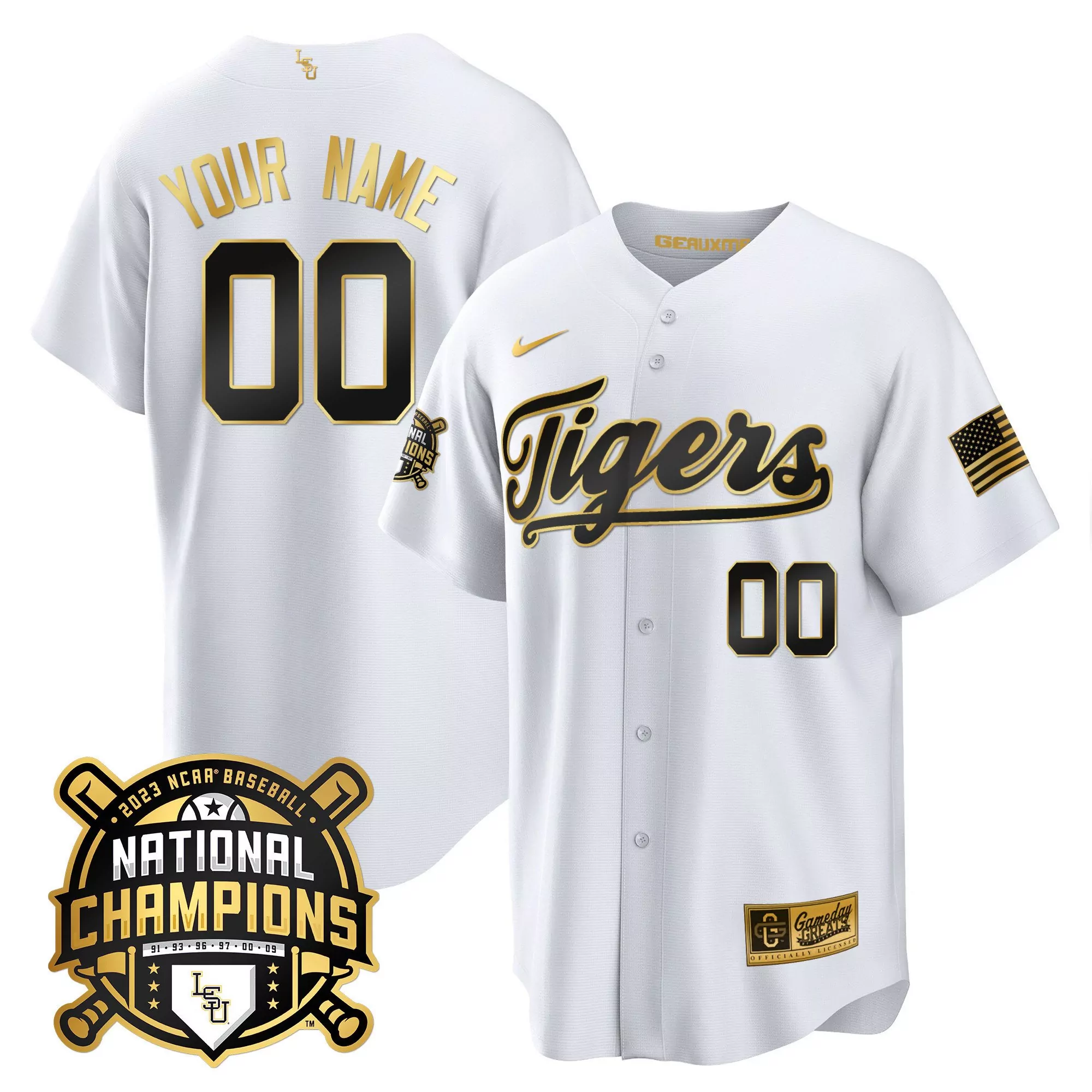 lsu tigers 2023 national champions white stitched jersey your name 00 men s style name patch