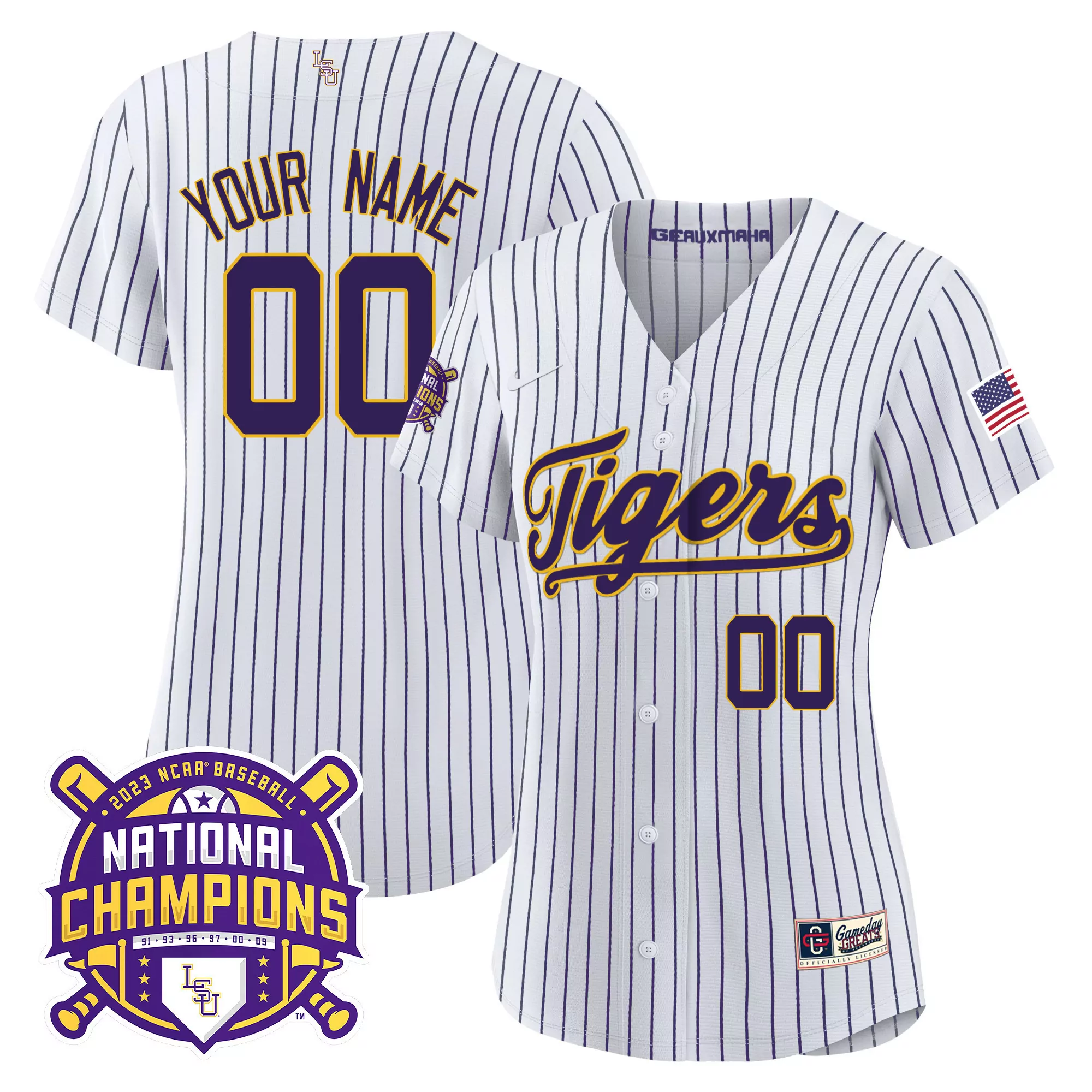 lsu tigers 2023 national champions women s stitched jersey custom name patch white