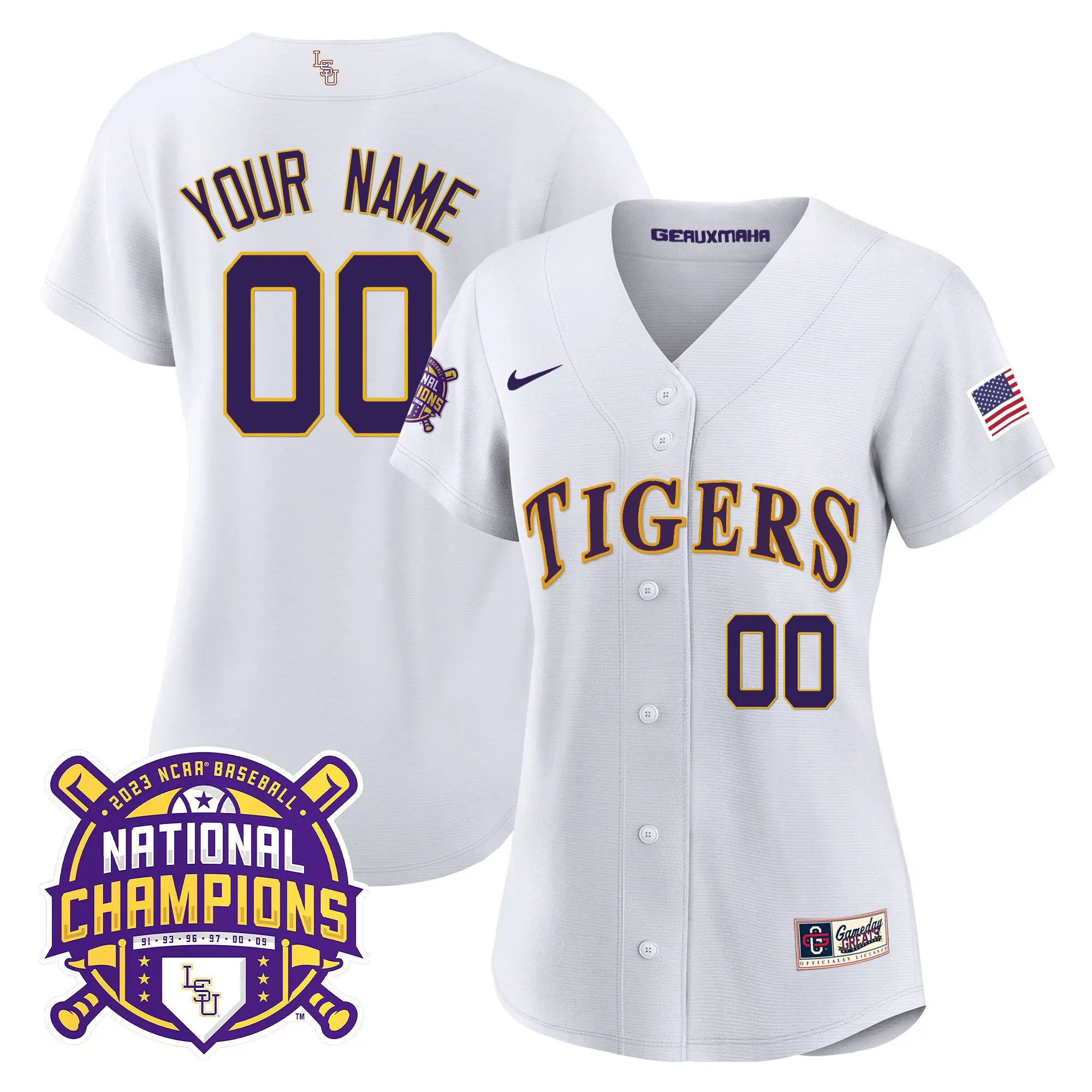 lsu tigers white all stitched custom jersey 2023 national champions name patch women s style