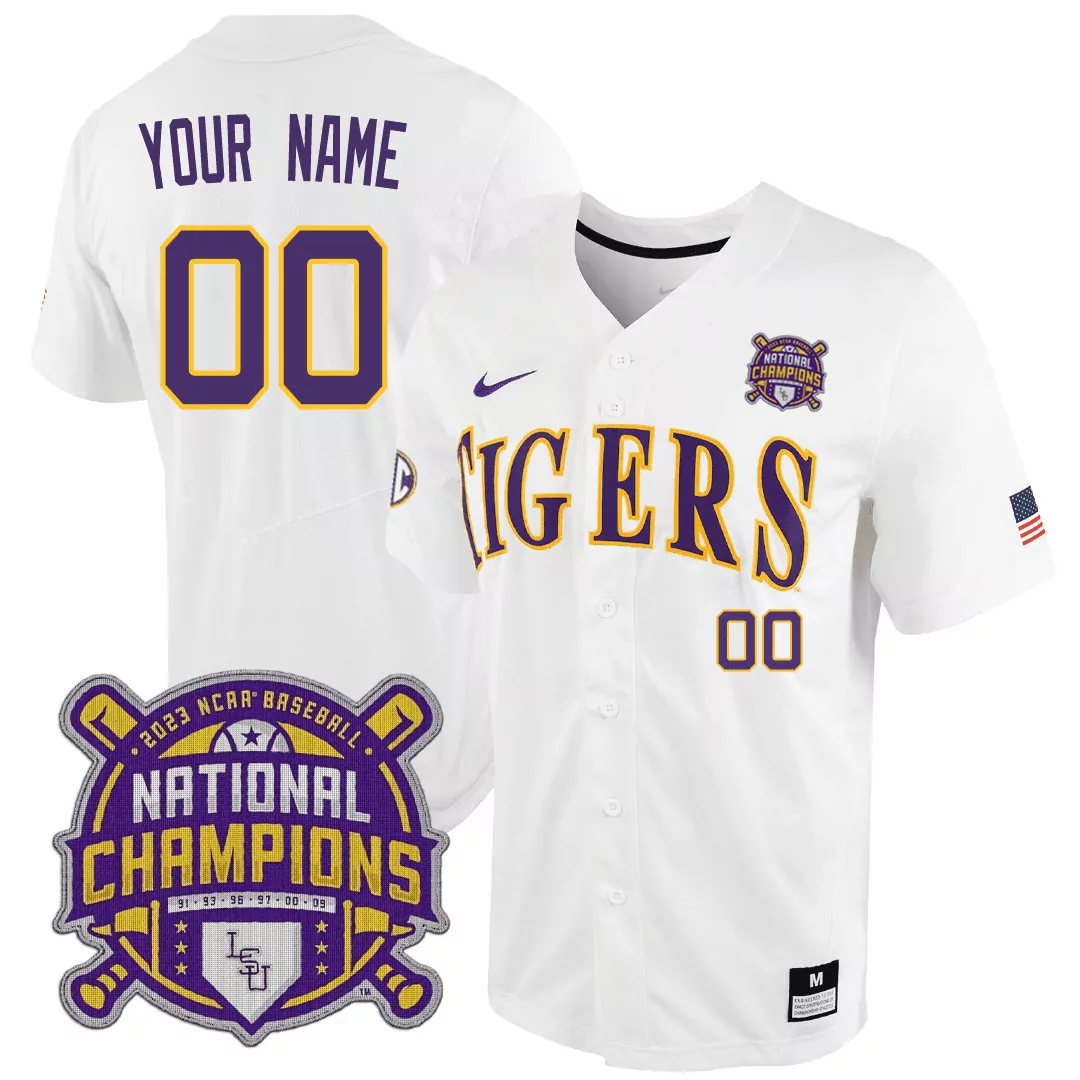 lsu tigers white jersey 2023 national champions custom all stitched name patch men s style