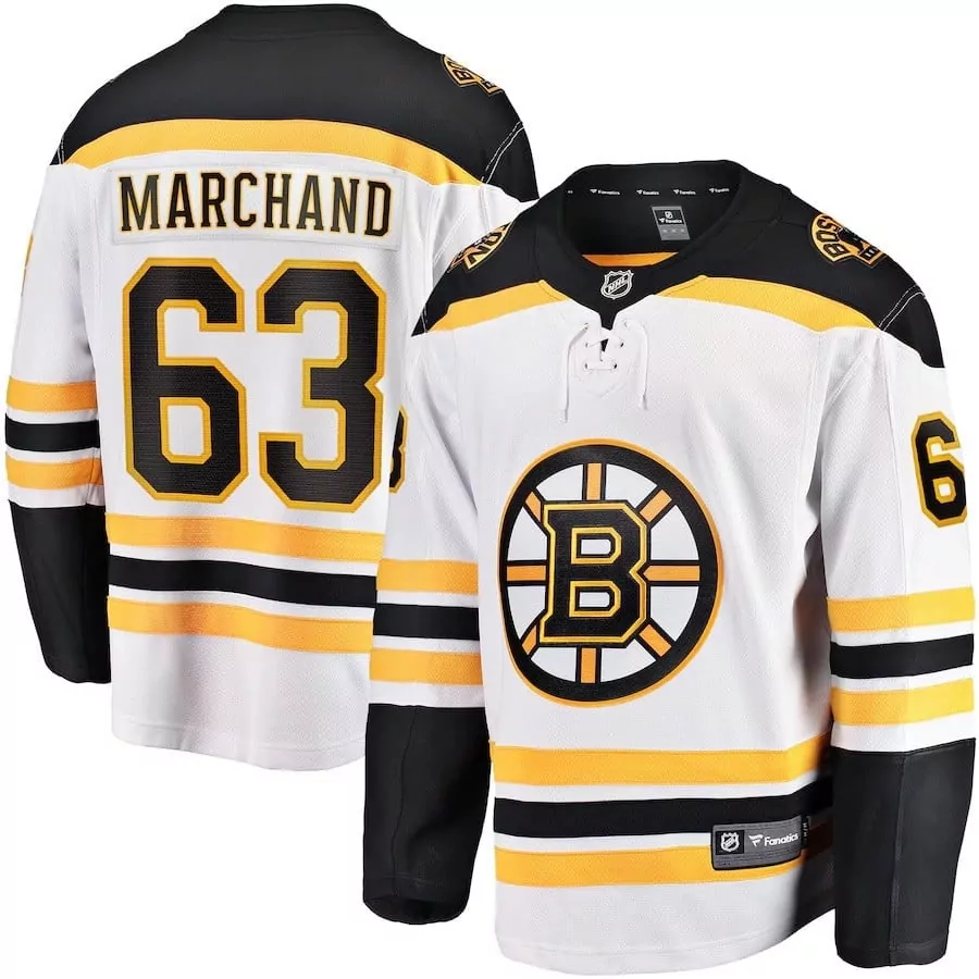 marchand 63 men s boston bruins white stitched jersey name patch 2023