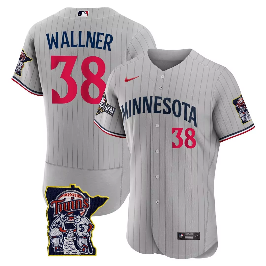 matt wallner 38 minnesota twins gray stitched jersey name patch men s 2023 postseason