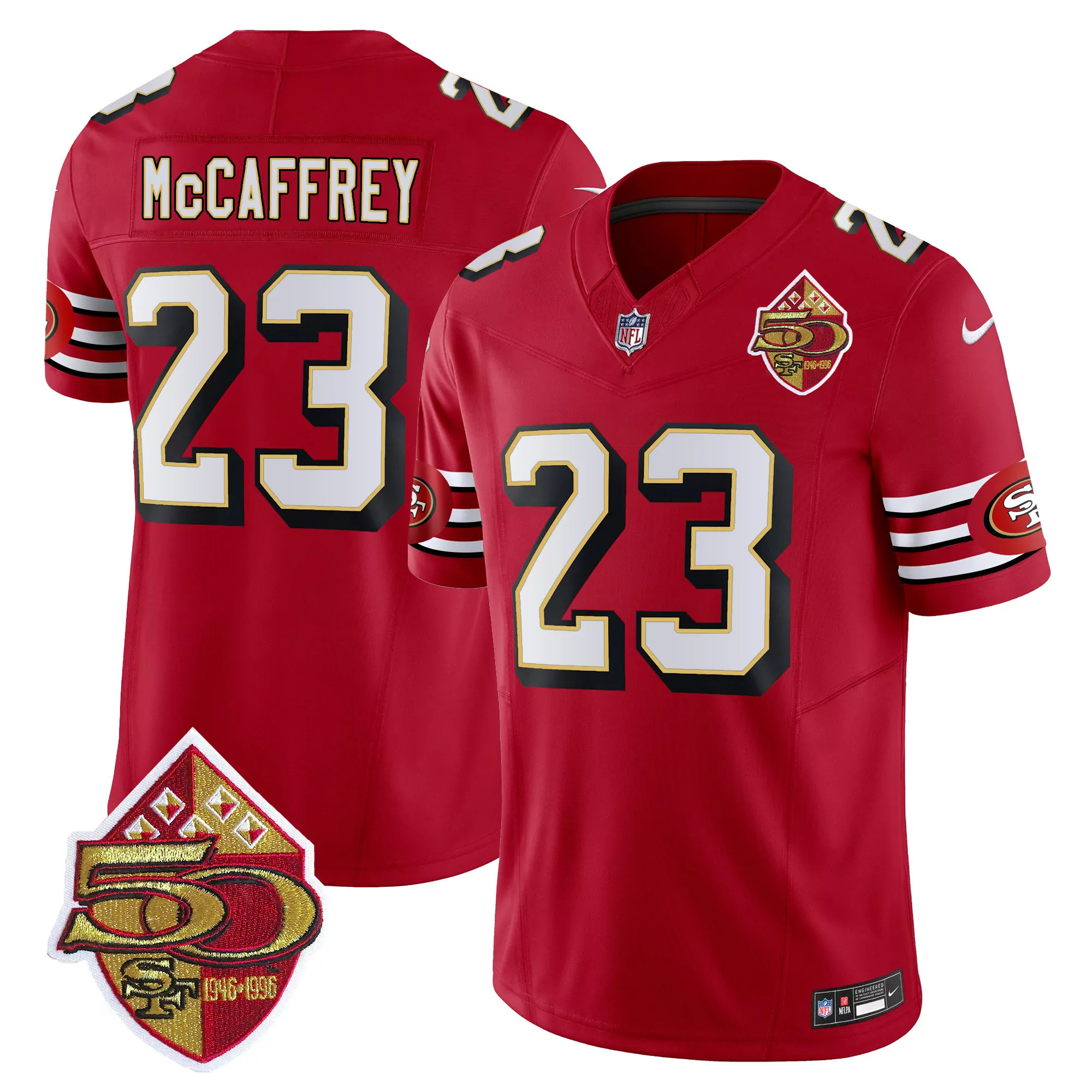 mccaffrey 23 men s red 1996 throwback stitched jersey with name patch