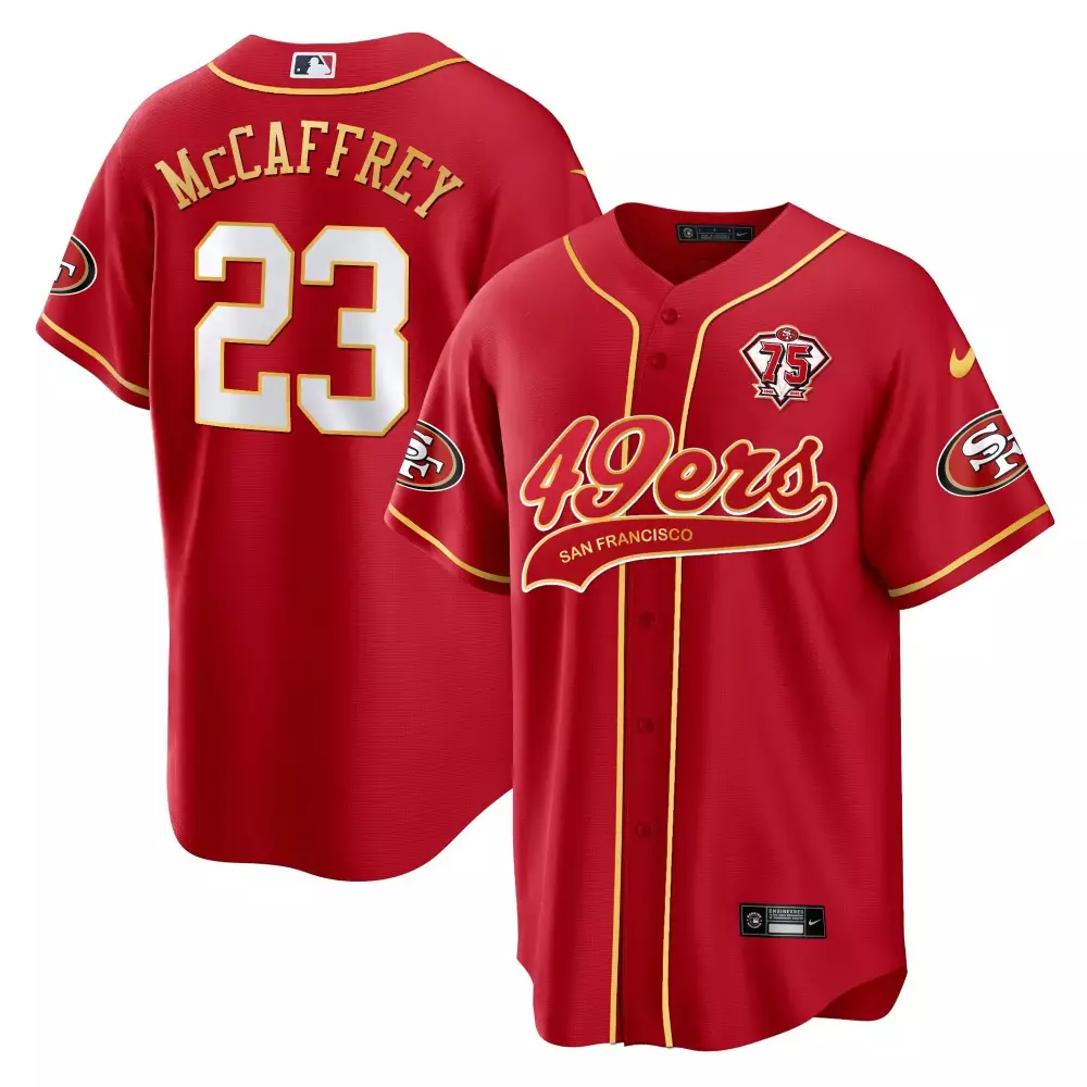 McCaffrey 23 San Francisco 49ers 2023 Red Stitched Jersey | NFC West Champions Name Patch | Fan Gear for Men, Women & Youth