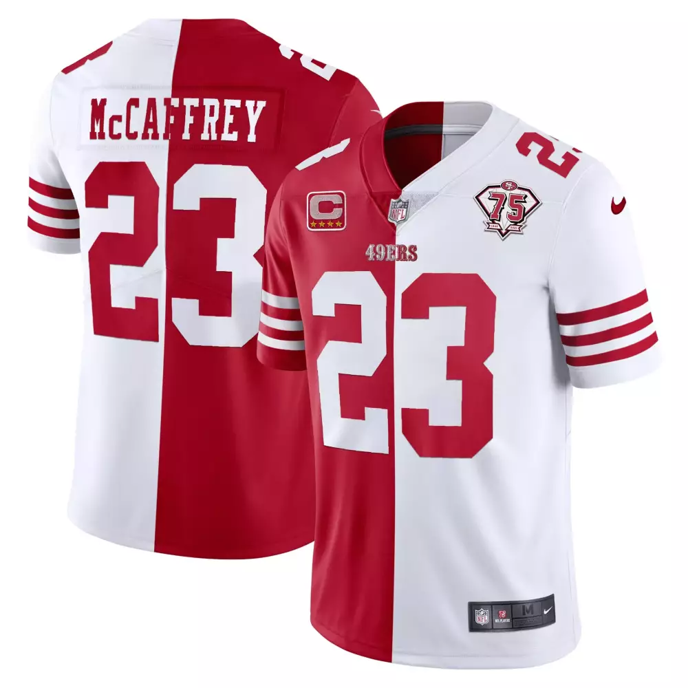 Mccaffrey 23 San Francisco 49ers 2023 Men's White Stitched Jersey | Name Patch Edition | Limited Edition Fan Gear | For Men