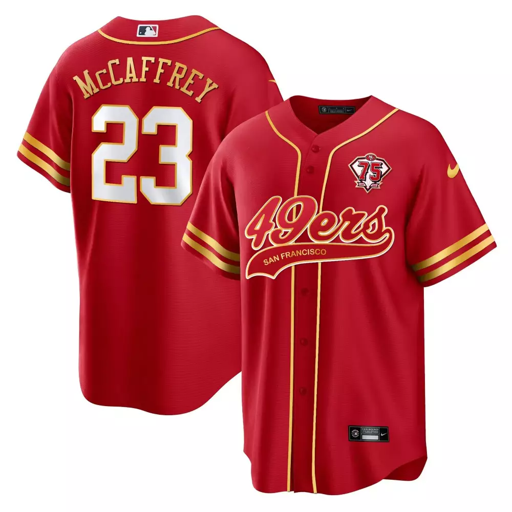 McCaffrey 23 San Francisco 49ers Red Stitched Jersey | 2023 Style Name Patch | Replica Fan Gear | For Men, Women & Youth