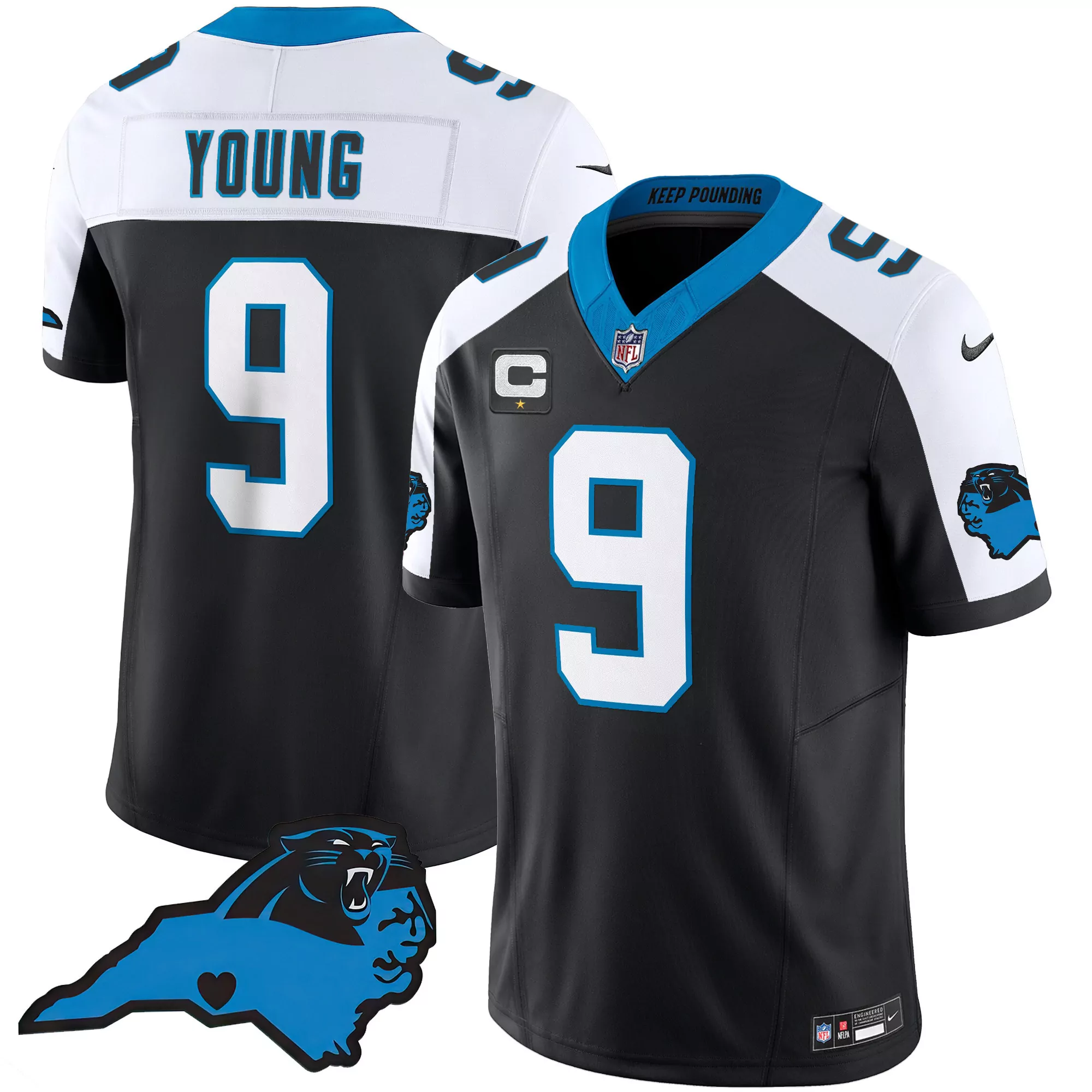 men s carolina panthers black stitched jersey young 9 name patch 2023