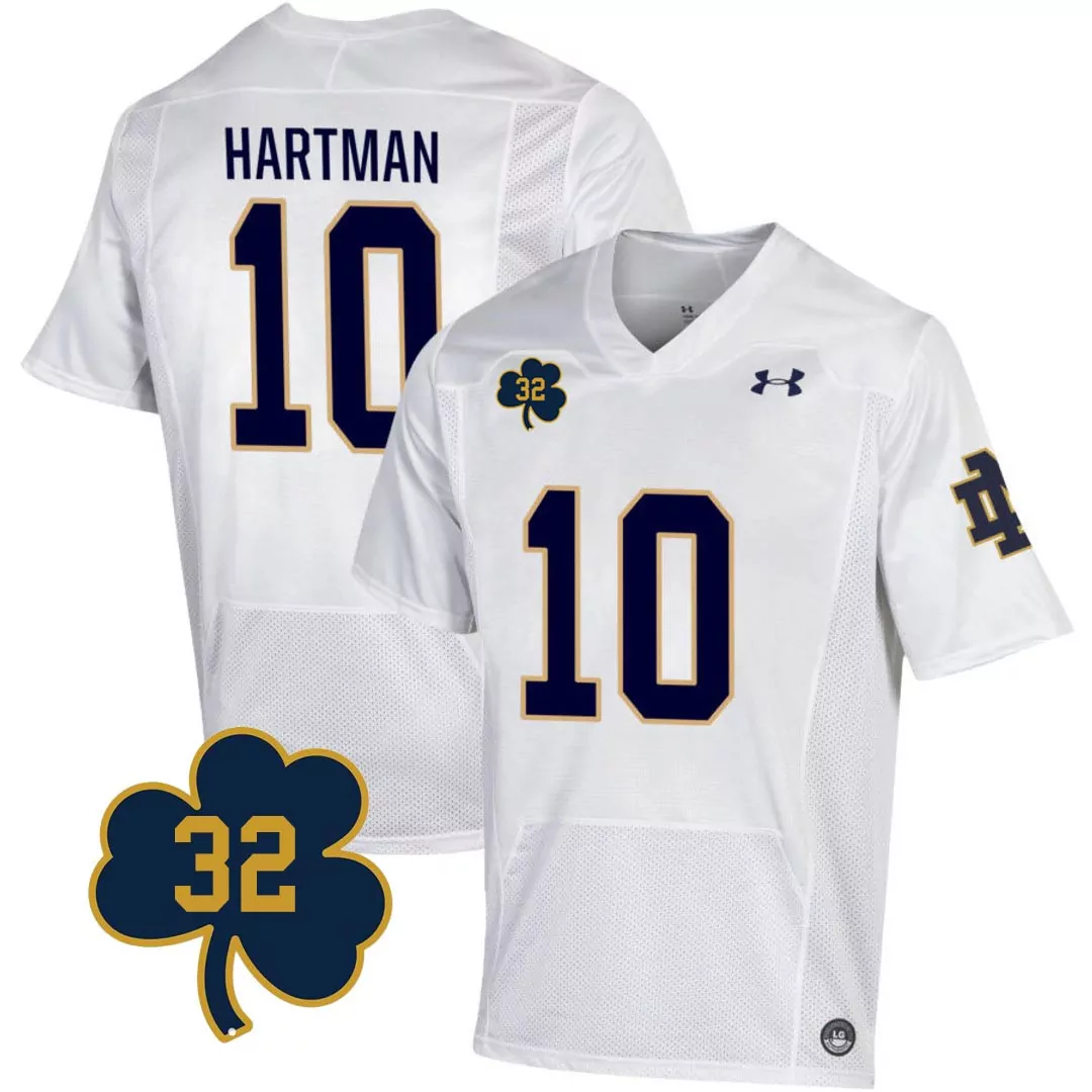 men s notre dame football hartman 10 white stitched jersey with name patch 2023