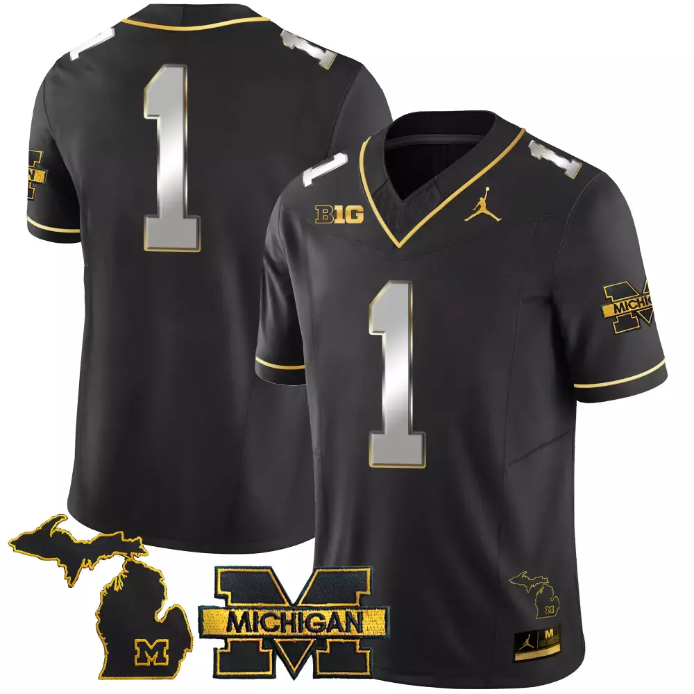 Michigan Wolverines 1 Black Stitched Jersey 2023 | Name Patch Edition | Authentic Fan Gear for Men, Women & Youth