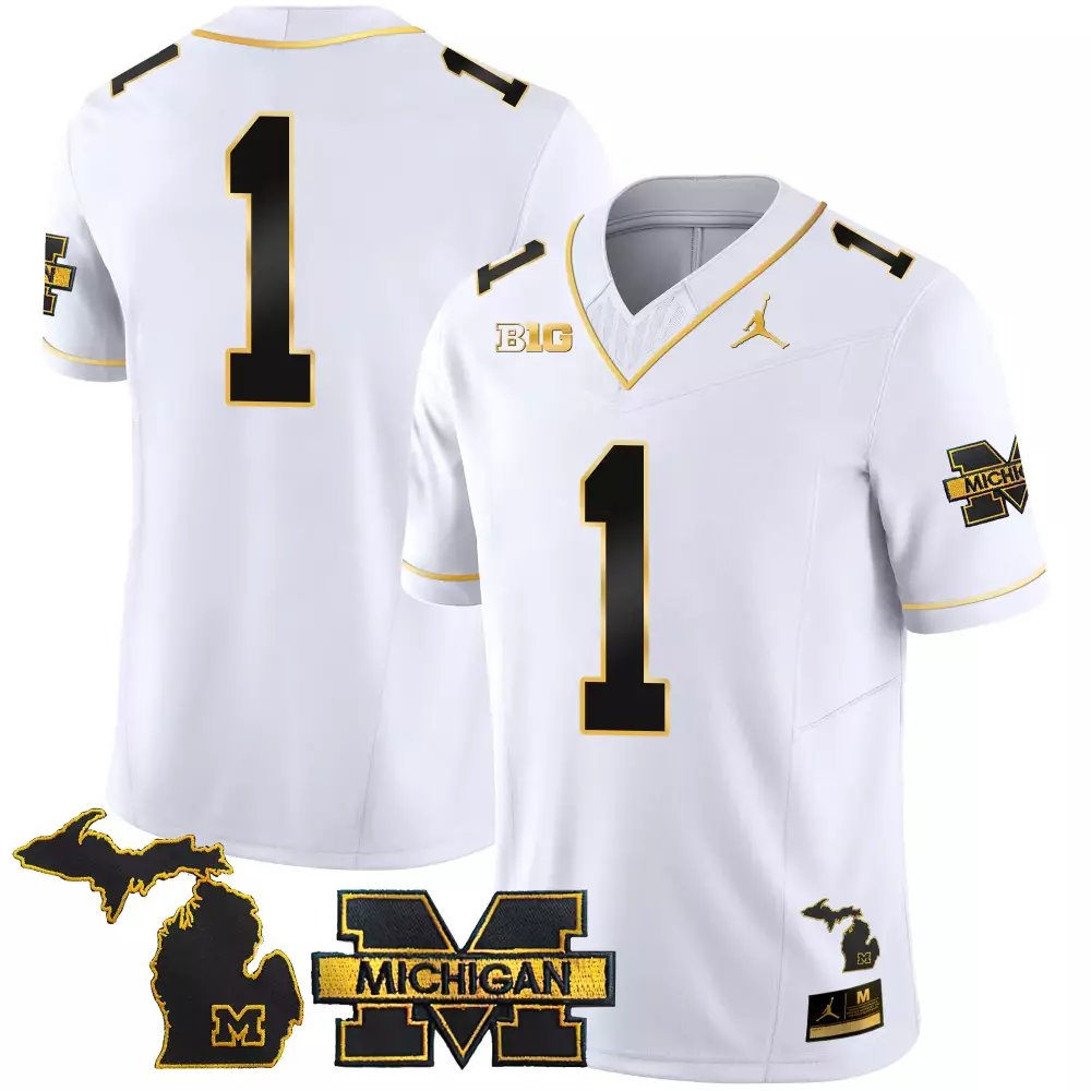 2023 Michigan Wolverines #1 Stitched Vapor Jersey | White & Blue Go Blue Edition | Limited Edition Fan Gear | For Men, Women & Youth