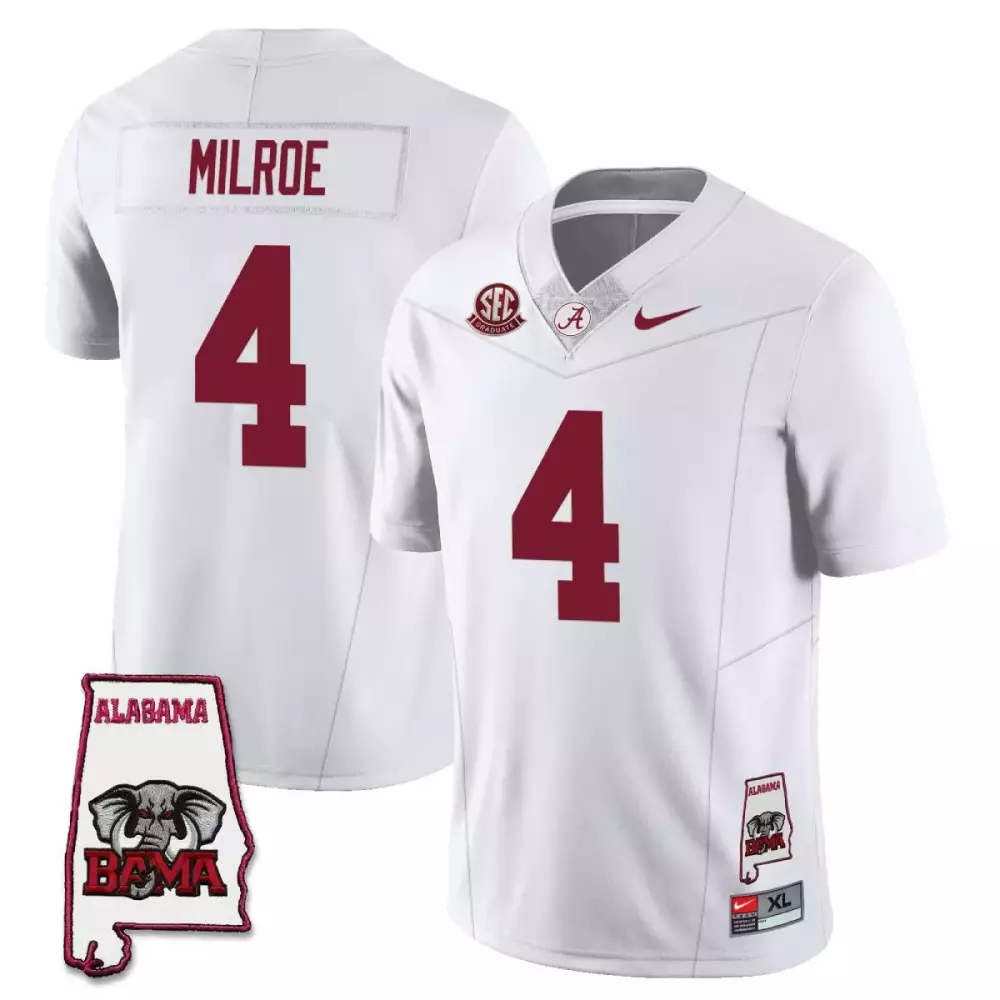 Milroe 4 Alabama Crimson Tide 2023 White Stitched Jersey | Name Patch | Replica Fan Gear | For Men, Women & Youth