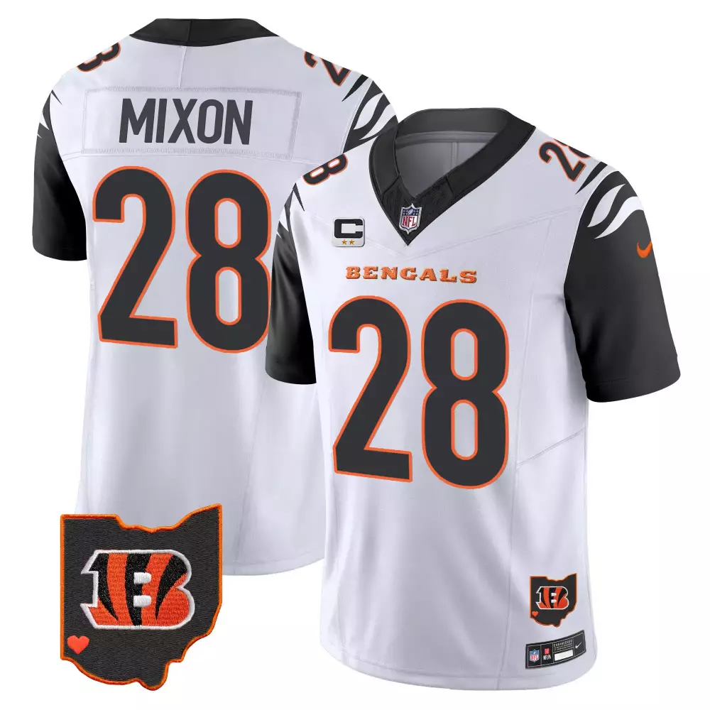 mixon 28 cincinnati bengals men s orange stitched jersey name patch 2023