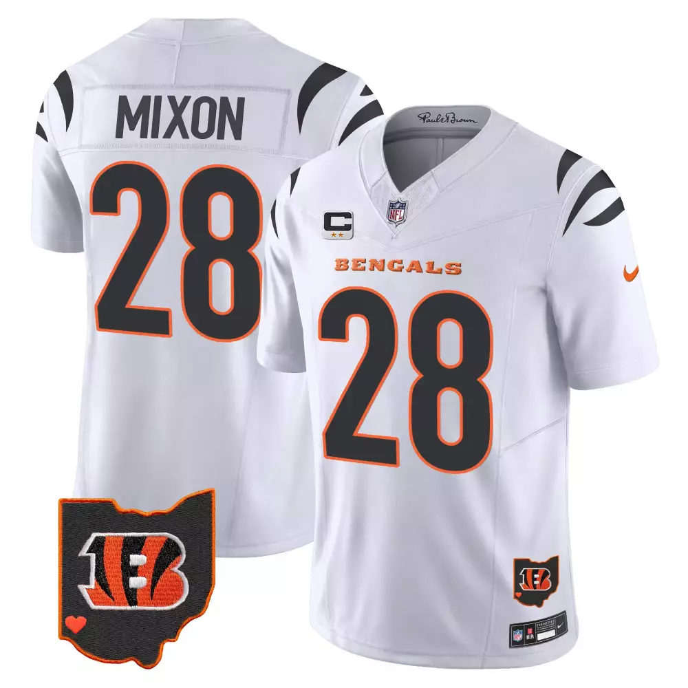 mixon 28 cincinnati bengals men s orange stitched jersey name patch 2023