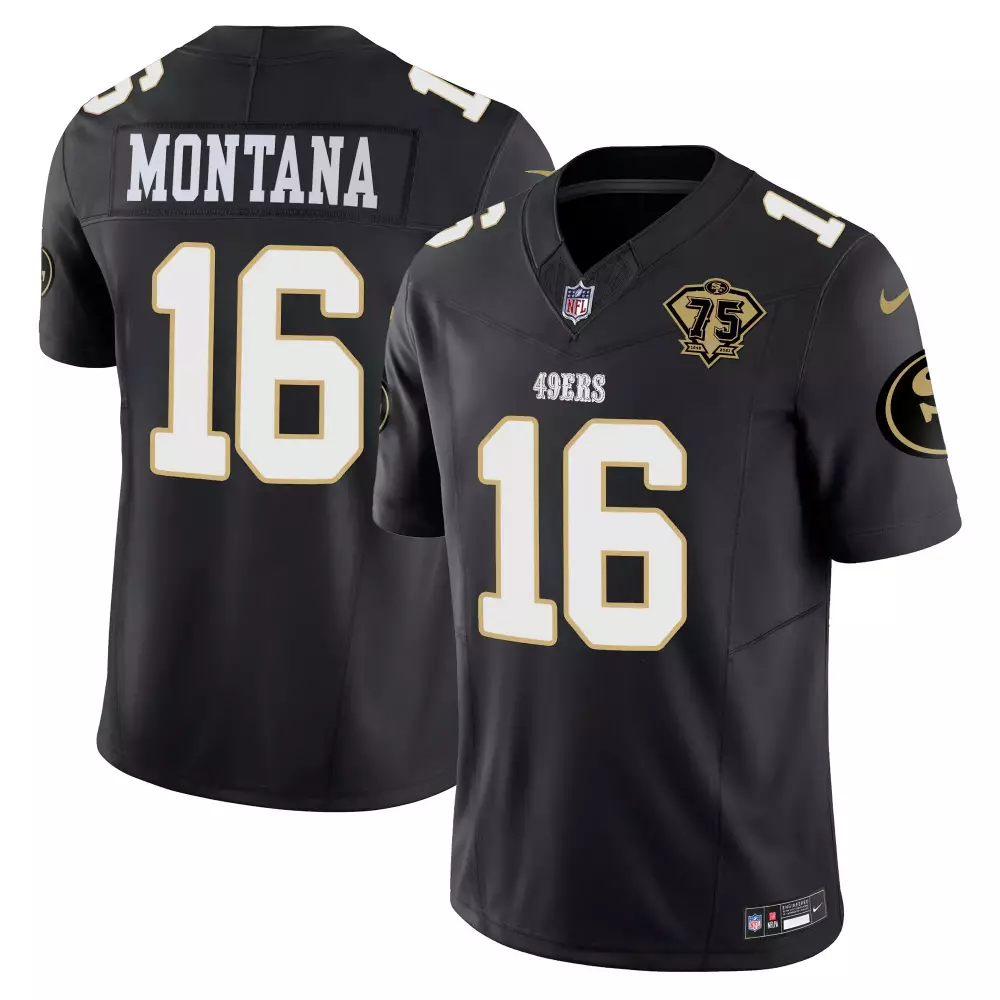 Montana 16 San Francisco 49ers 2023 Black Stitched Jersey | Name Patch Style | Limited Edition Fan Gear | For Men, Women & Youth
