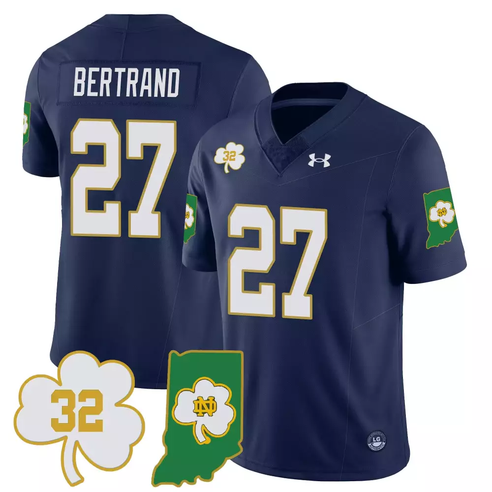 notre dame fighting irish men s stitched jersey bertrand 27 navy 2023 name patch
