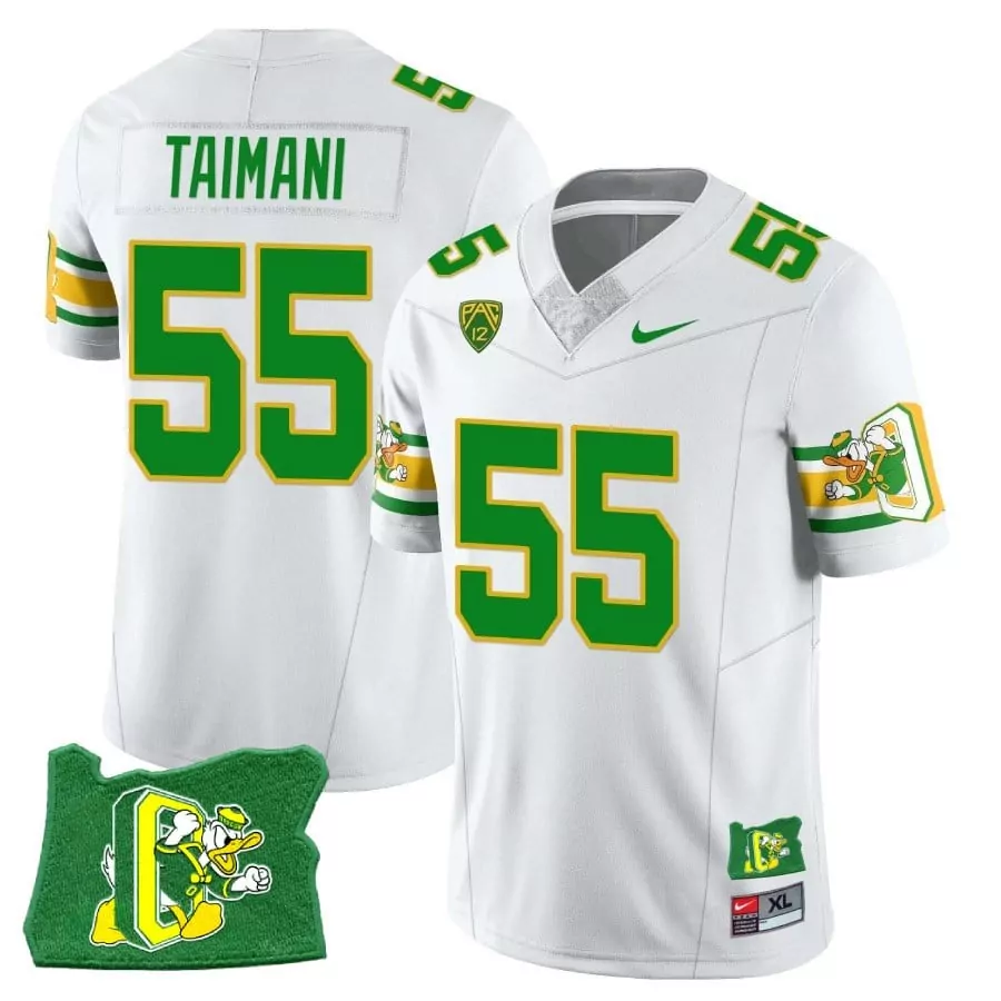 oregon ducks stitched jersey taimani 55 white men s year 2023 name patch