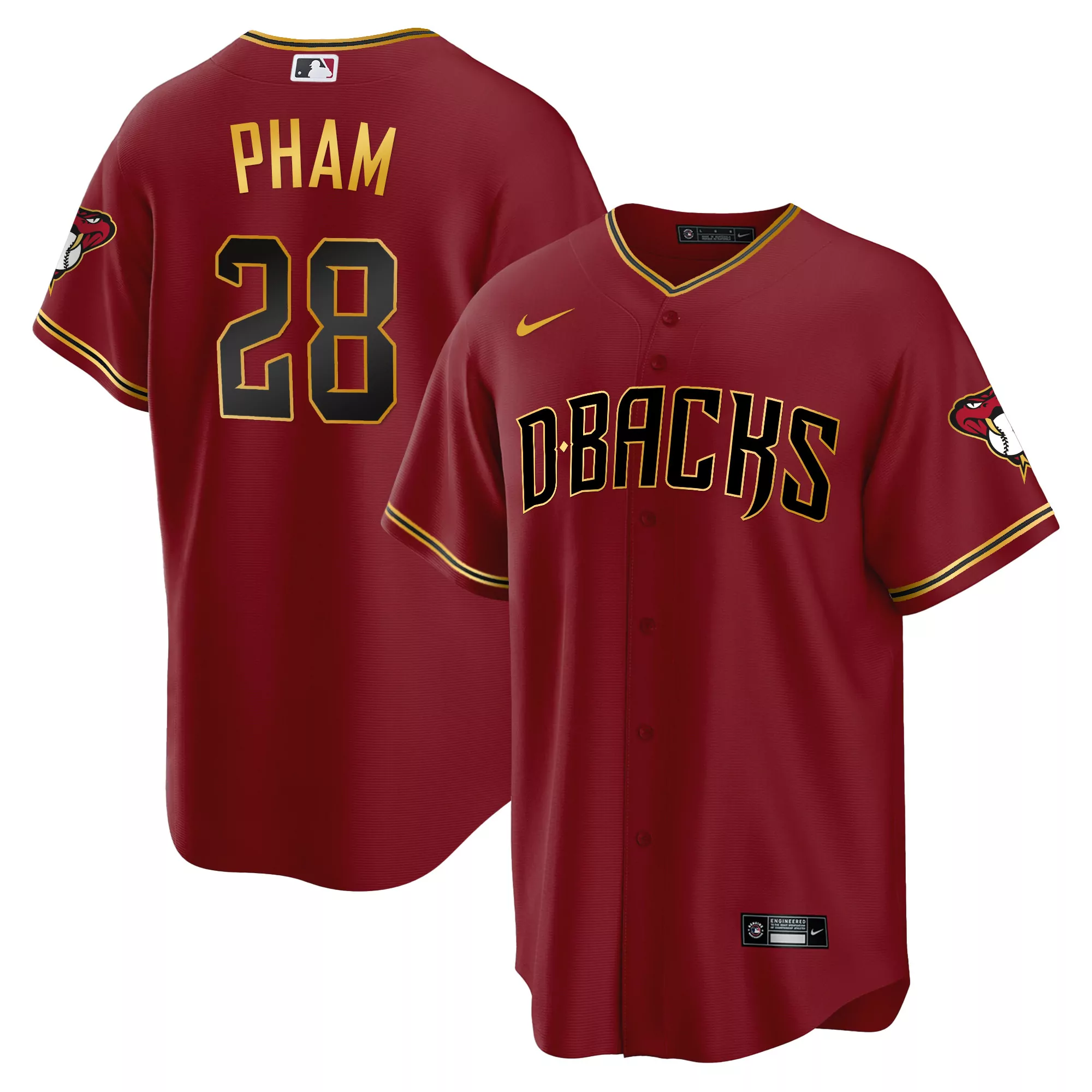 pham 28 arizona diamondbacks men s red cool base all stitched jersey 2023 name patch