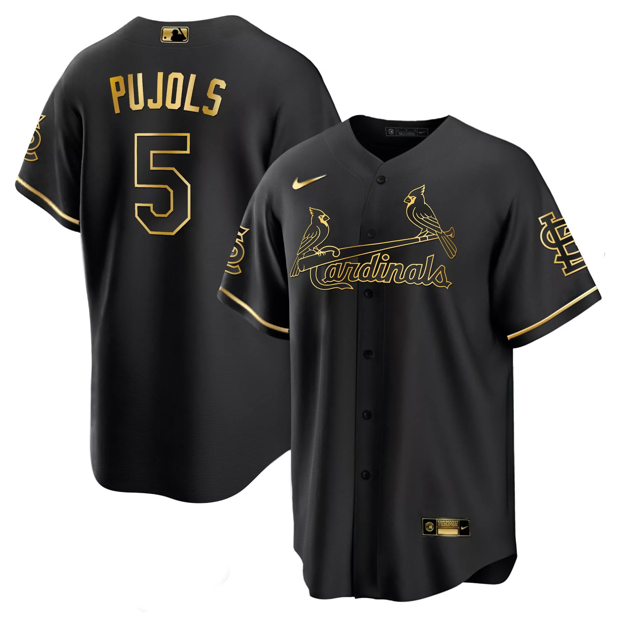 pujols 5 men s st louis cardinals black gold stitched jersey name patch 2023