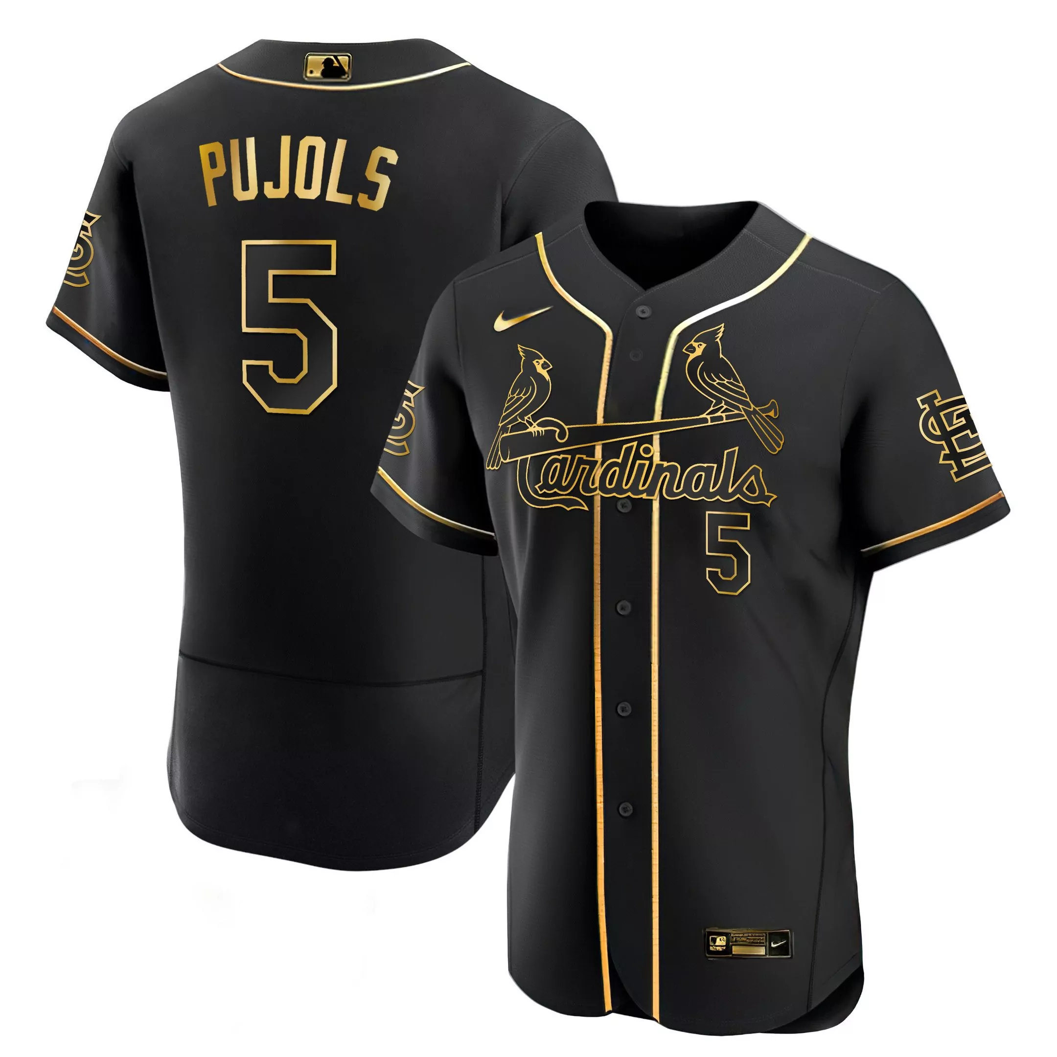 pujols 5 st louis cardinals men s black gold stitched jersey name patch 2023