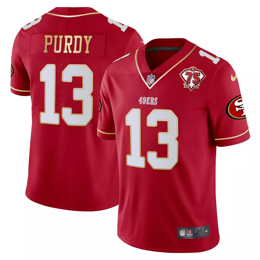 Purdy 13 Men's San Francisco 49ers Red All Stitched Jersey with 75th Anniversary Name Patch 2023 | Commemorative Fan Gear | For Men, Women & Youth