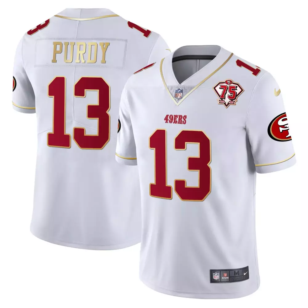 Purdy 13 San Francisco 49ers 2023 75th Anniversary White Jersey | All Stitched with Name Patch | For Men, Women & Youth