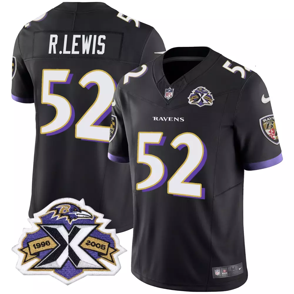 Ravens Black Stitched Jersey R Lewis 52 Men'S 2024 Maryland Flag Style